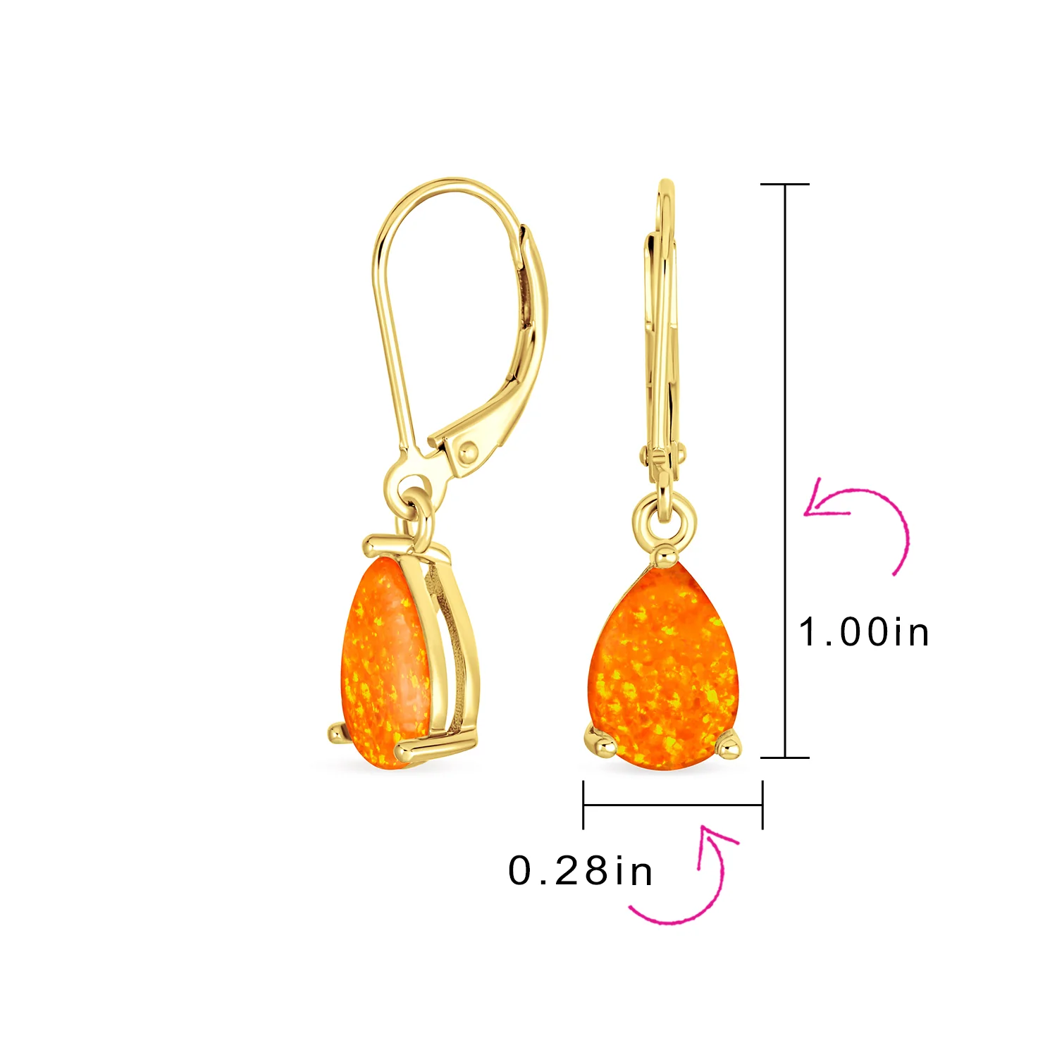 Gemstone Opal Teardrop Dangle Earrings 14K Gold Plated Sterling Silver - Image 8