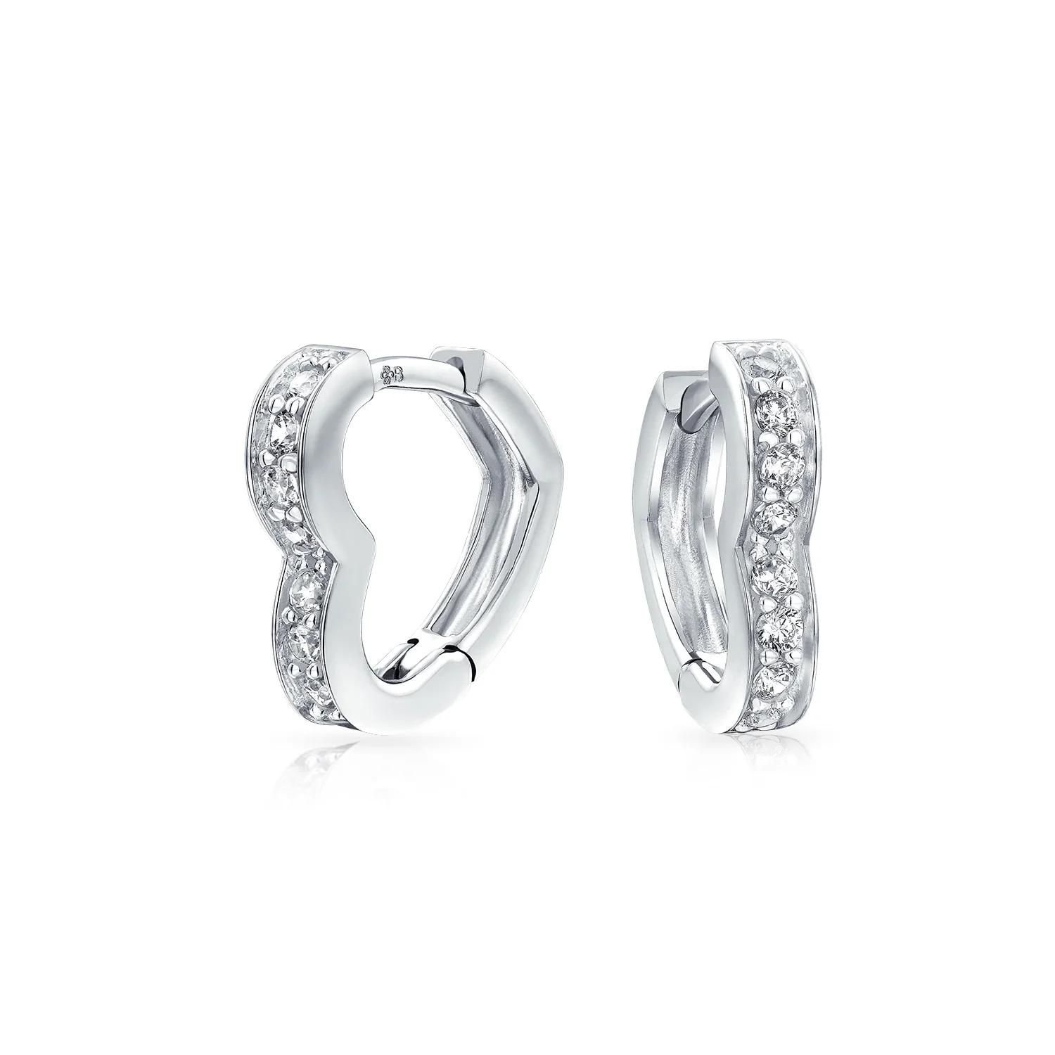 Open Heart Pave CZ Bracelet & Hoop Earrings Jewelry Set Silver Plated - Image 5