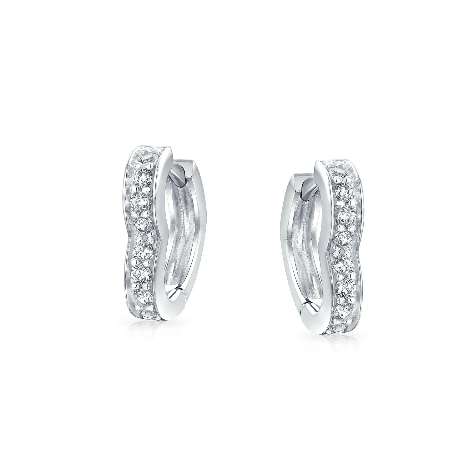 Open Heart Pave CZ Bracelet & Hoop Earrings Jewelry Set Silver Plated - Image 6