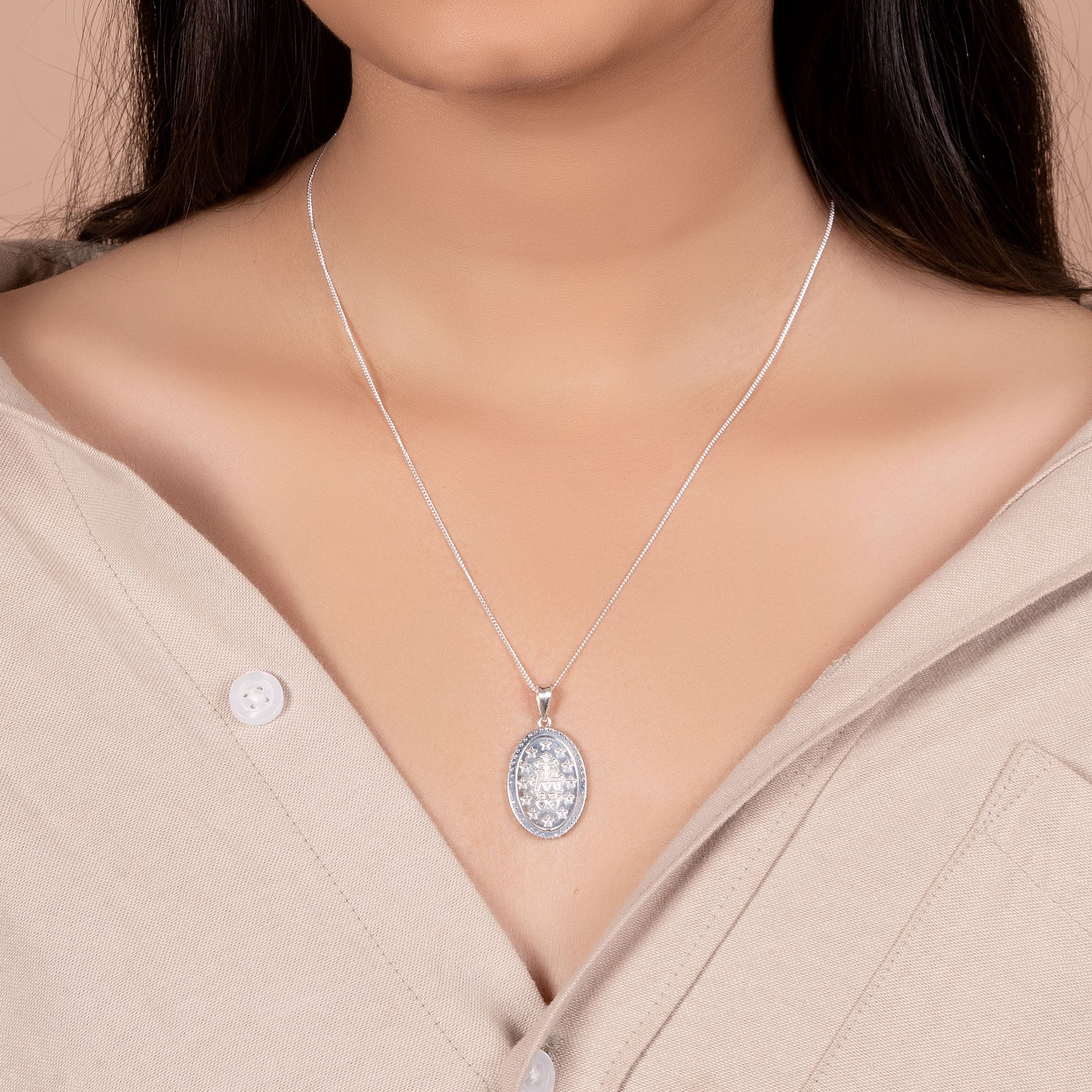 Traditional Christian Our Lady Of Guadalupe Virgin Mary Pendant Necklace Silver - Image 3