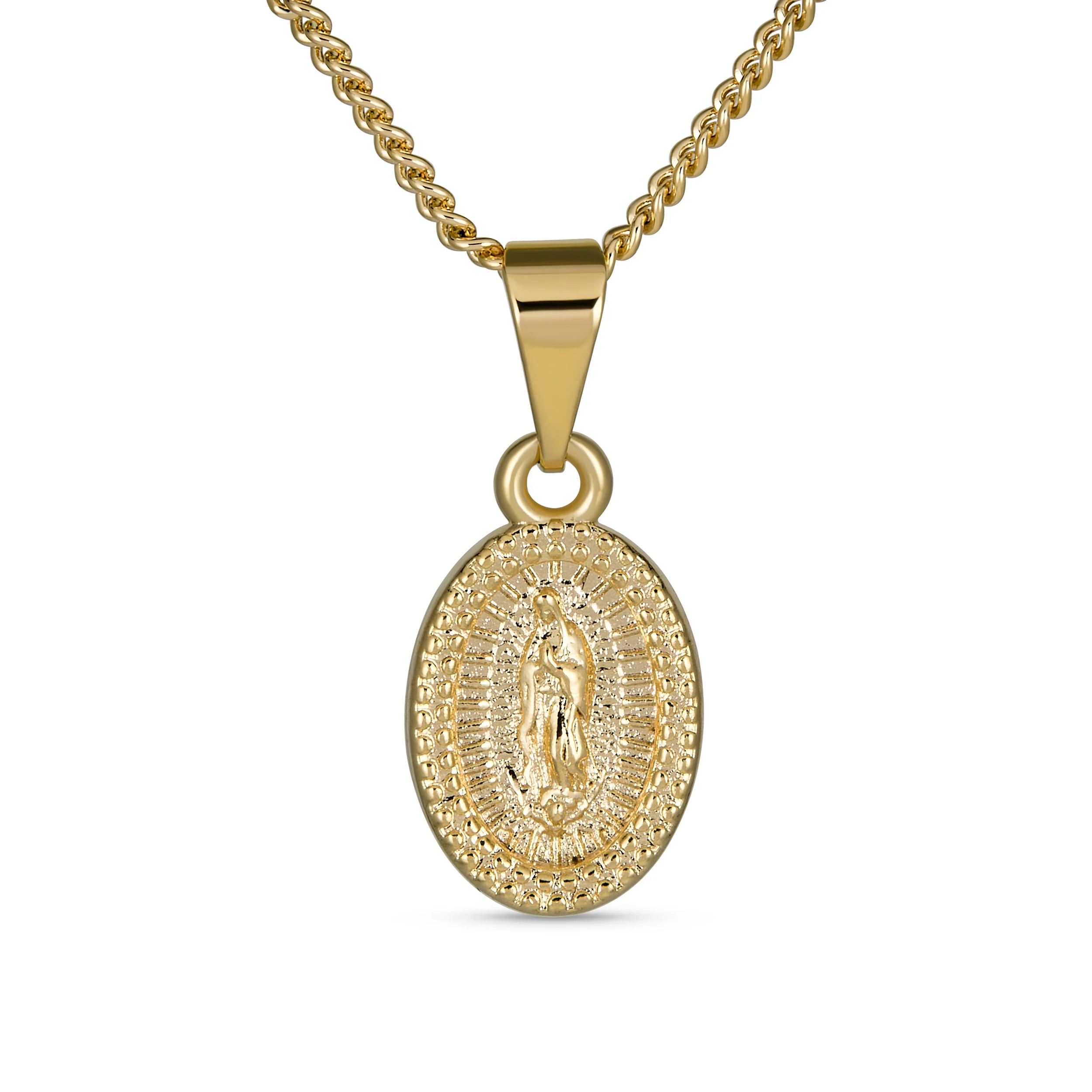 Our Lady Of Guadalupe Virgin Mary Pendant Necklace Gold - Image 2