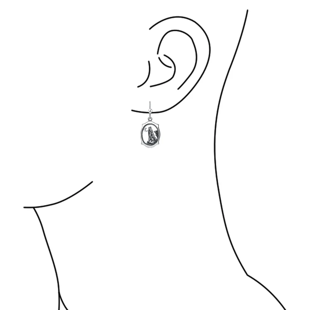 Oval Animal Totem Amulet Wicca Jewelry Howling Wolf Dangle Earrings Silver - Image 6