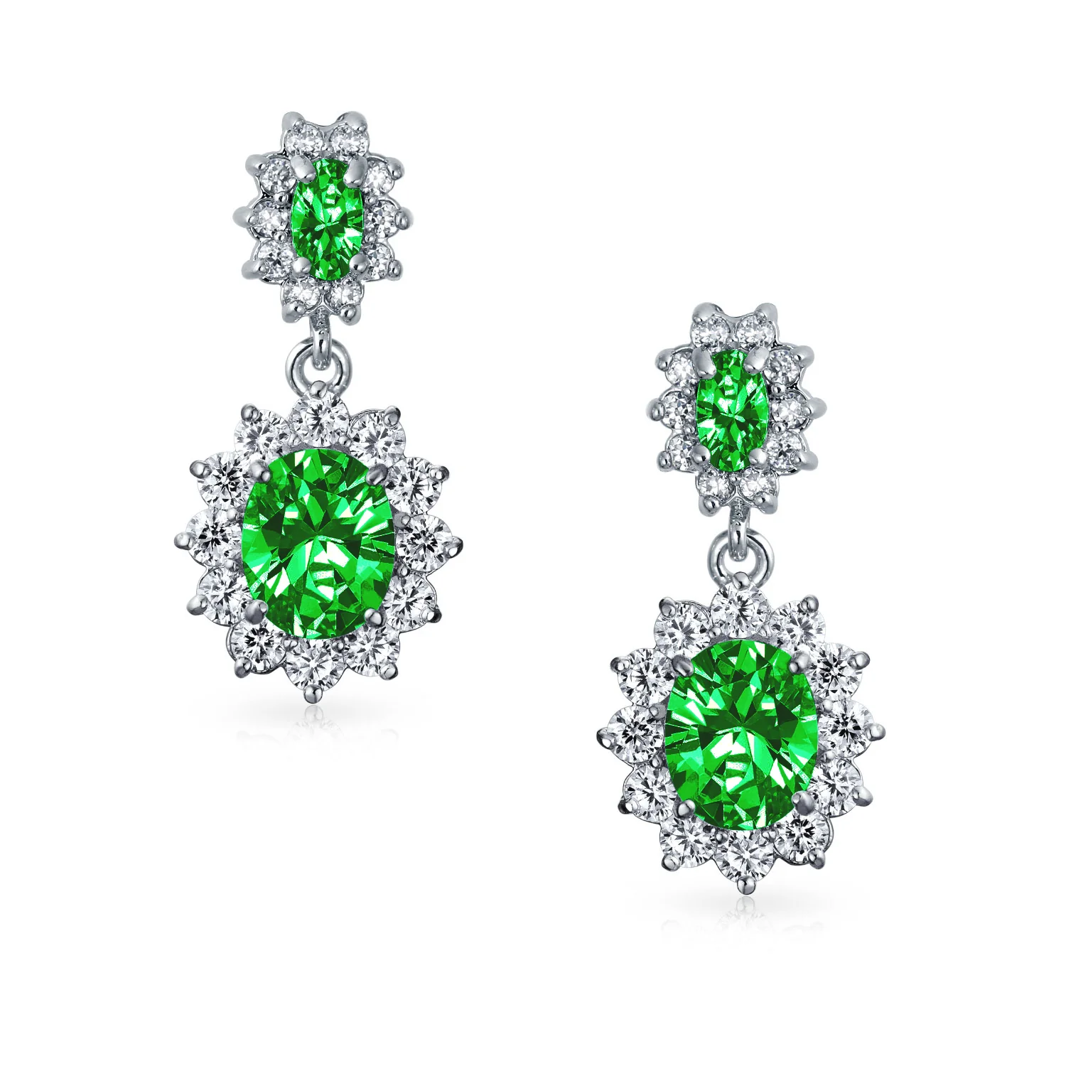 Classic Cocktail Saphire Blue Cubic Zirconia CZ Dangle Oval Drop Earrings Silver Plated - Image 3