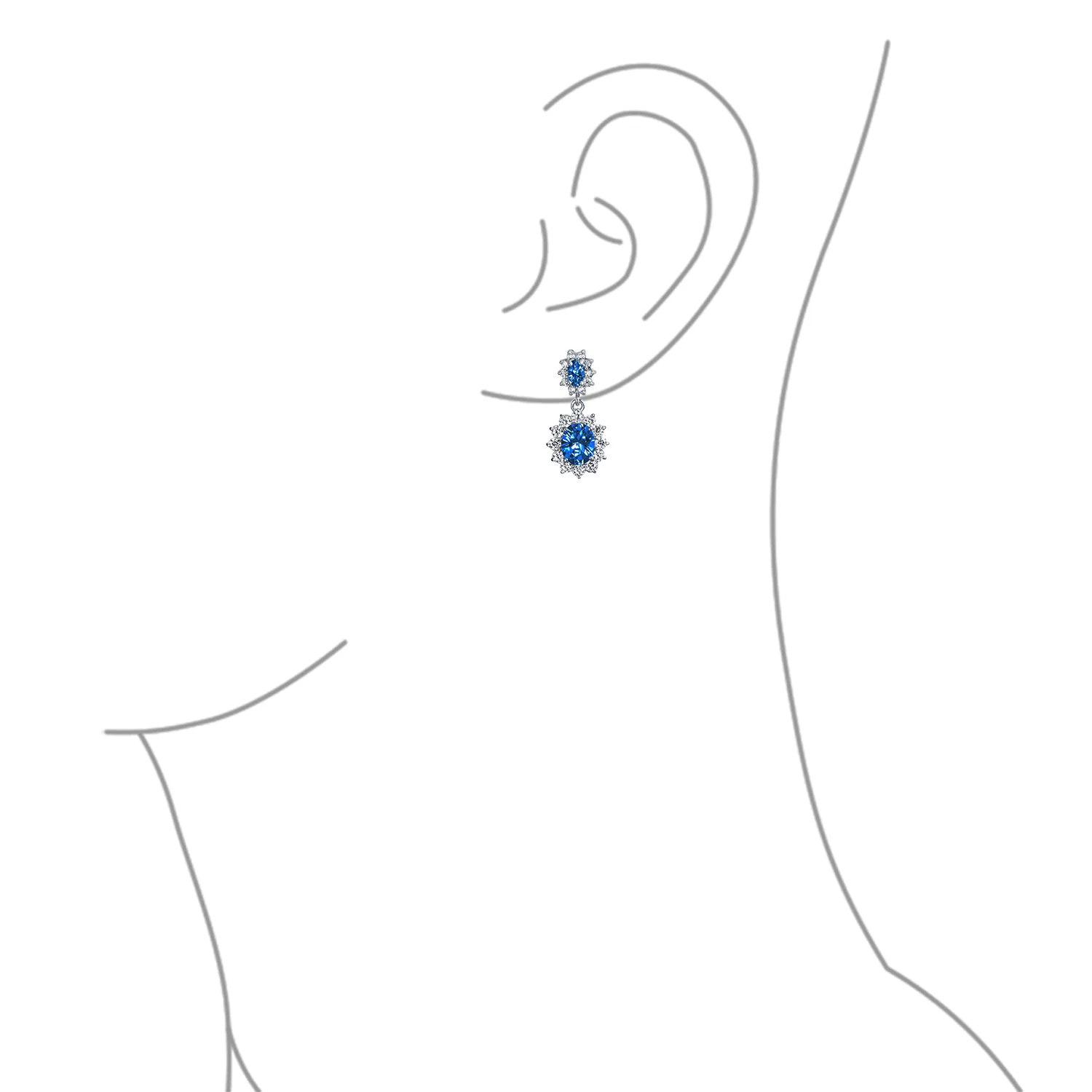 Classic Cocktail Saphire Blue Cubic Zirconia CZ Dangle Oval Drop Earrings Silver Plated - Image 6