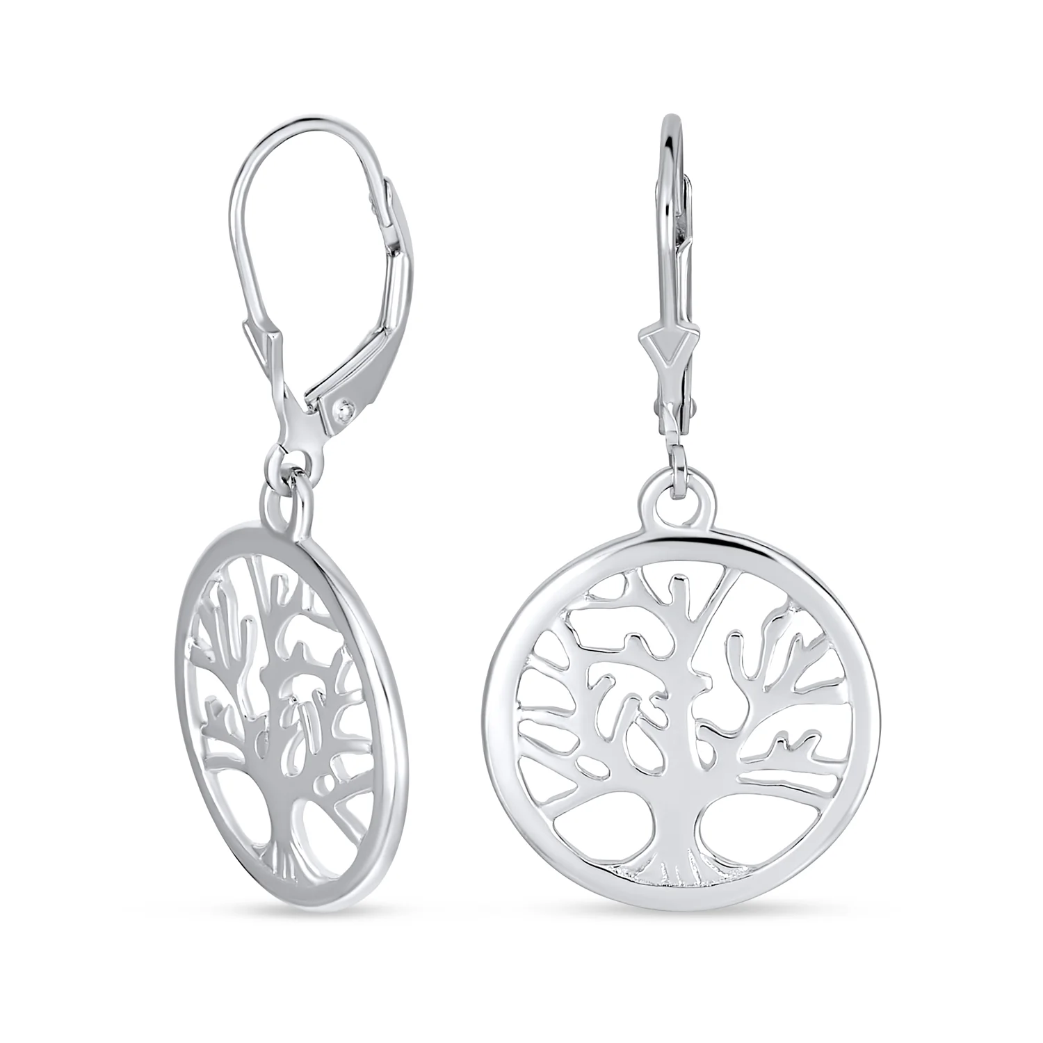 Oval Disc Tree of Life Dangle Earrings 14K Rose Gold Plated Sterling Silver