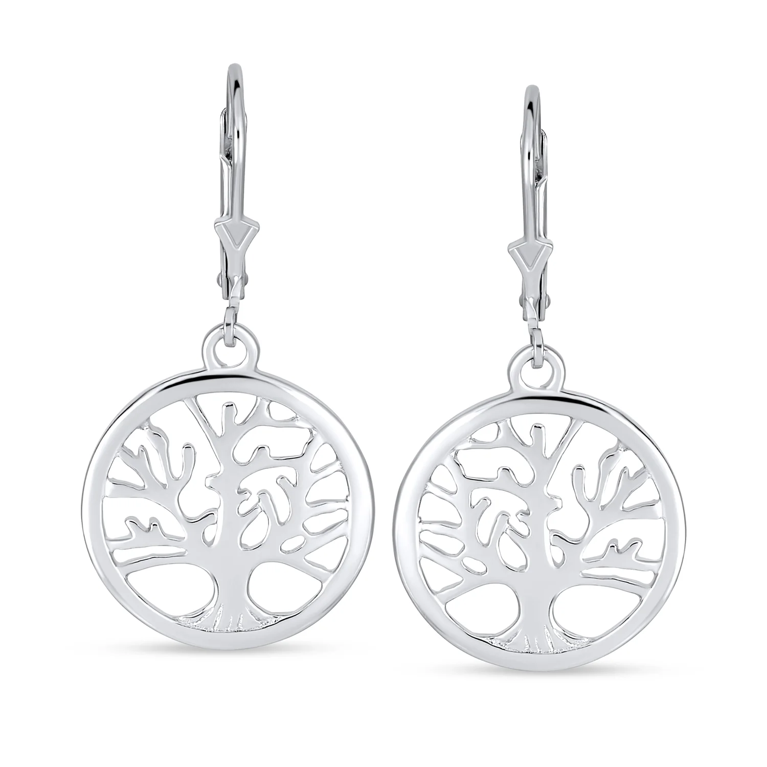 Oval Disc Tree of Life Dangle Earrings 14K Rose Gold Plated Sterling Silver - Image 2