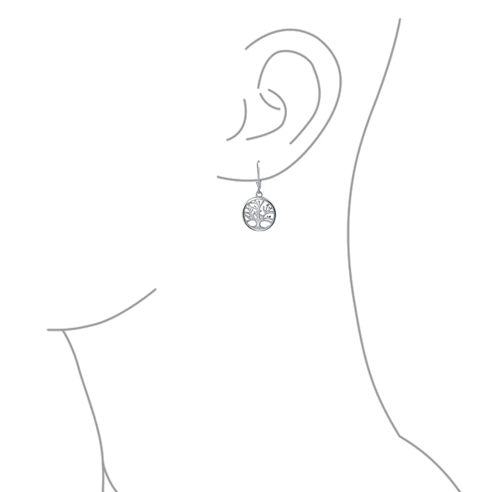 Oval Disc Tree of Life Dangle Earrings 14K Rose Gold Plated Sterling Silver - Image 3