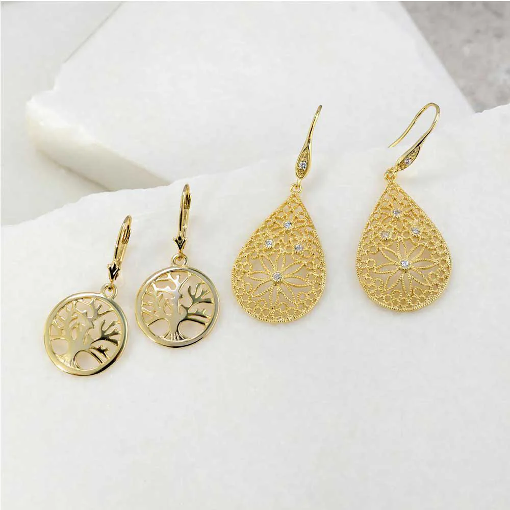 Oval Disc Tree of Life Dangle Earrings 14K Rose Gold Plated Sterling Silver - Image 5