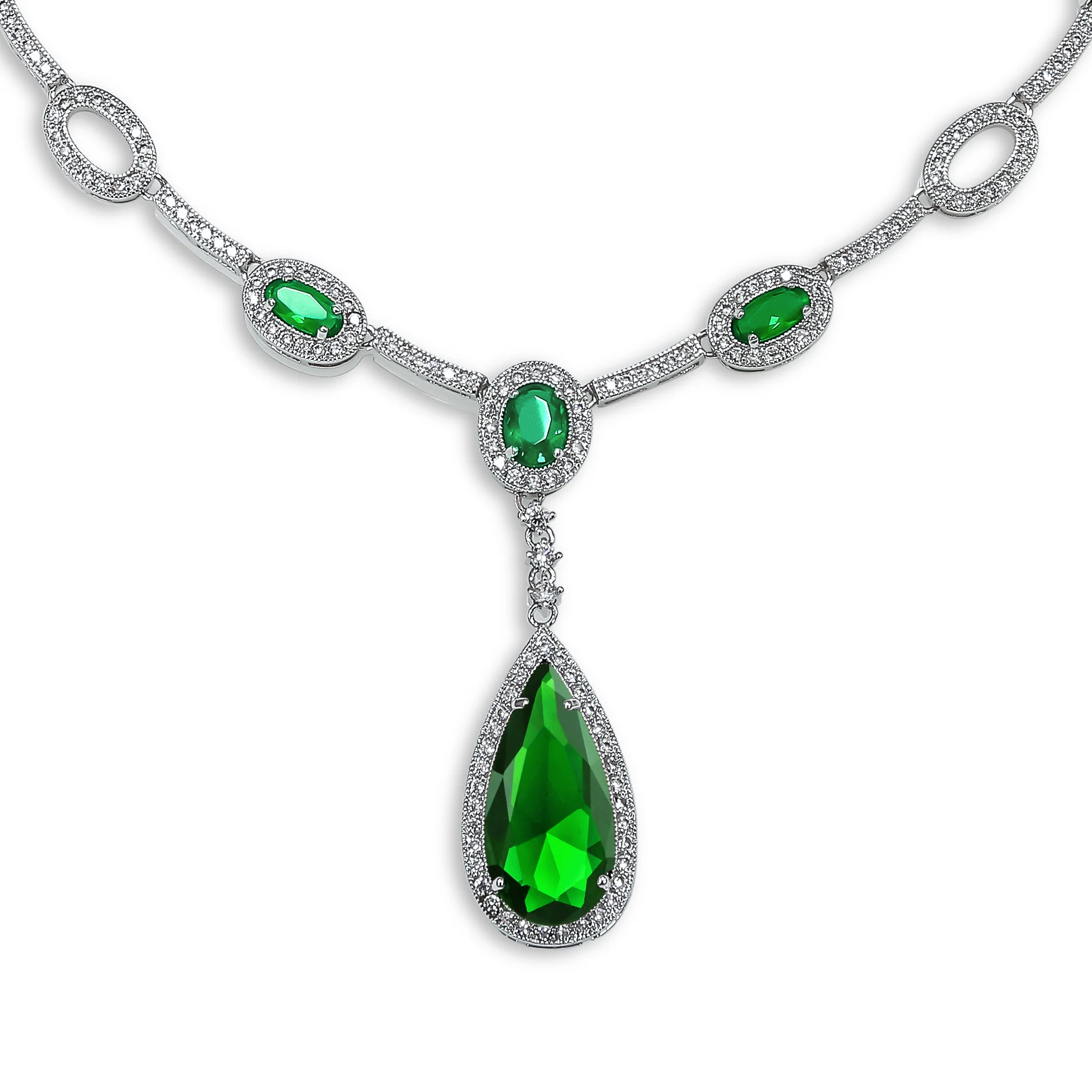 Oval Fashion Collar Necklace with Blue or Green Simulated Gemstone Teardrop - Image 4