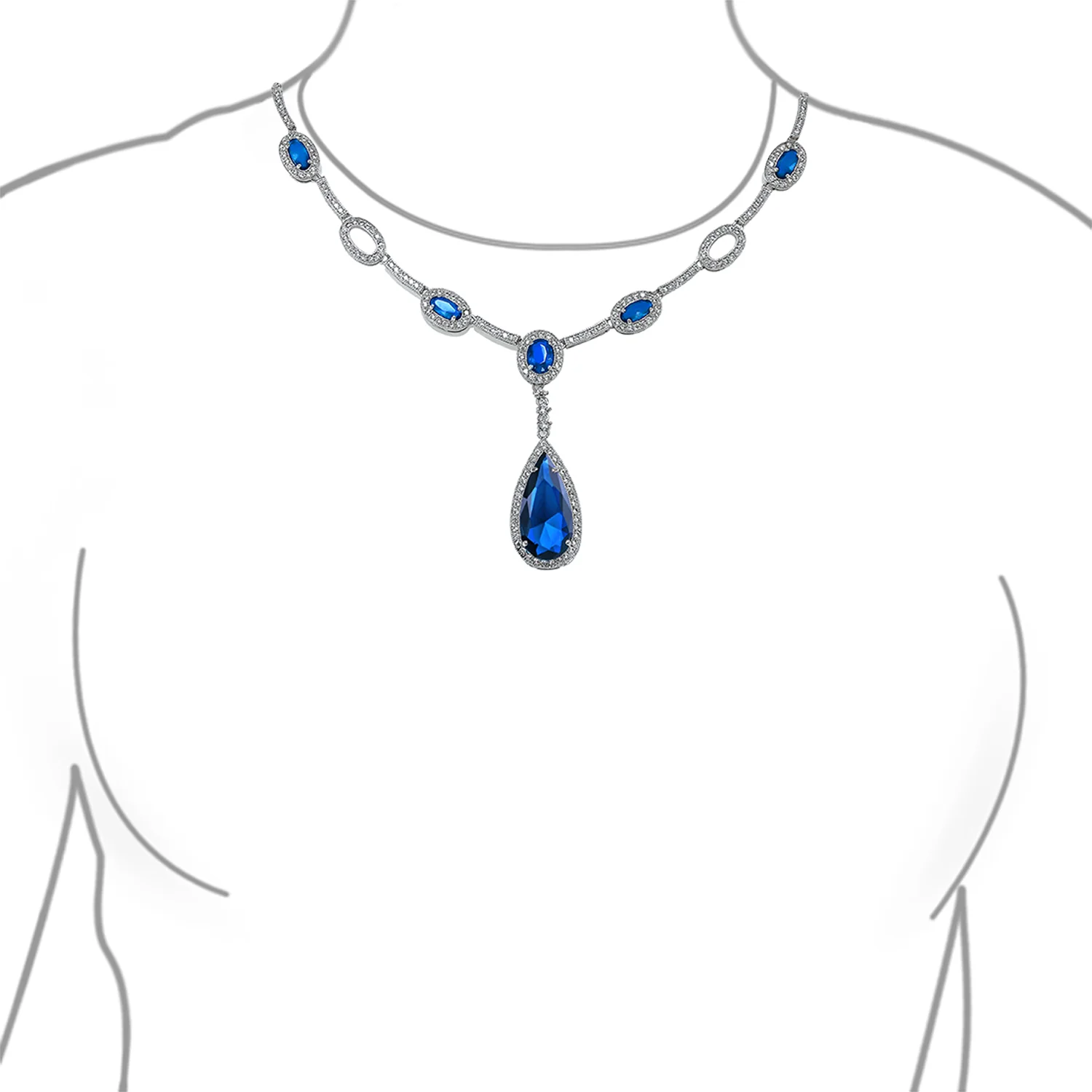Oval Fashion Collar Necklace with Blue or Green Simulated Gemstone Teardrop - Image 5