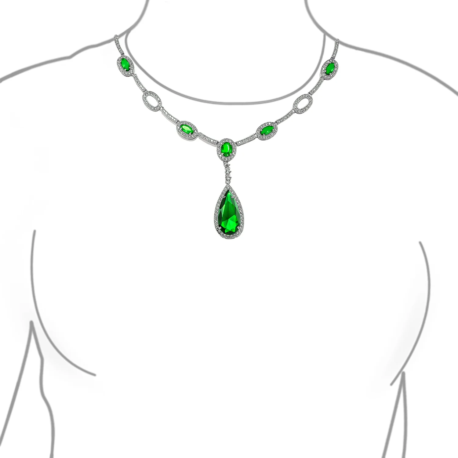 Oval Fashion Collar Necklace with Blue or Green Simulated Gemstone Teardrop - Image 6