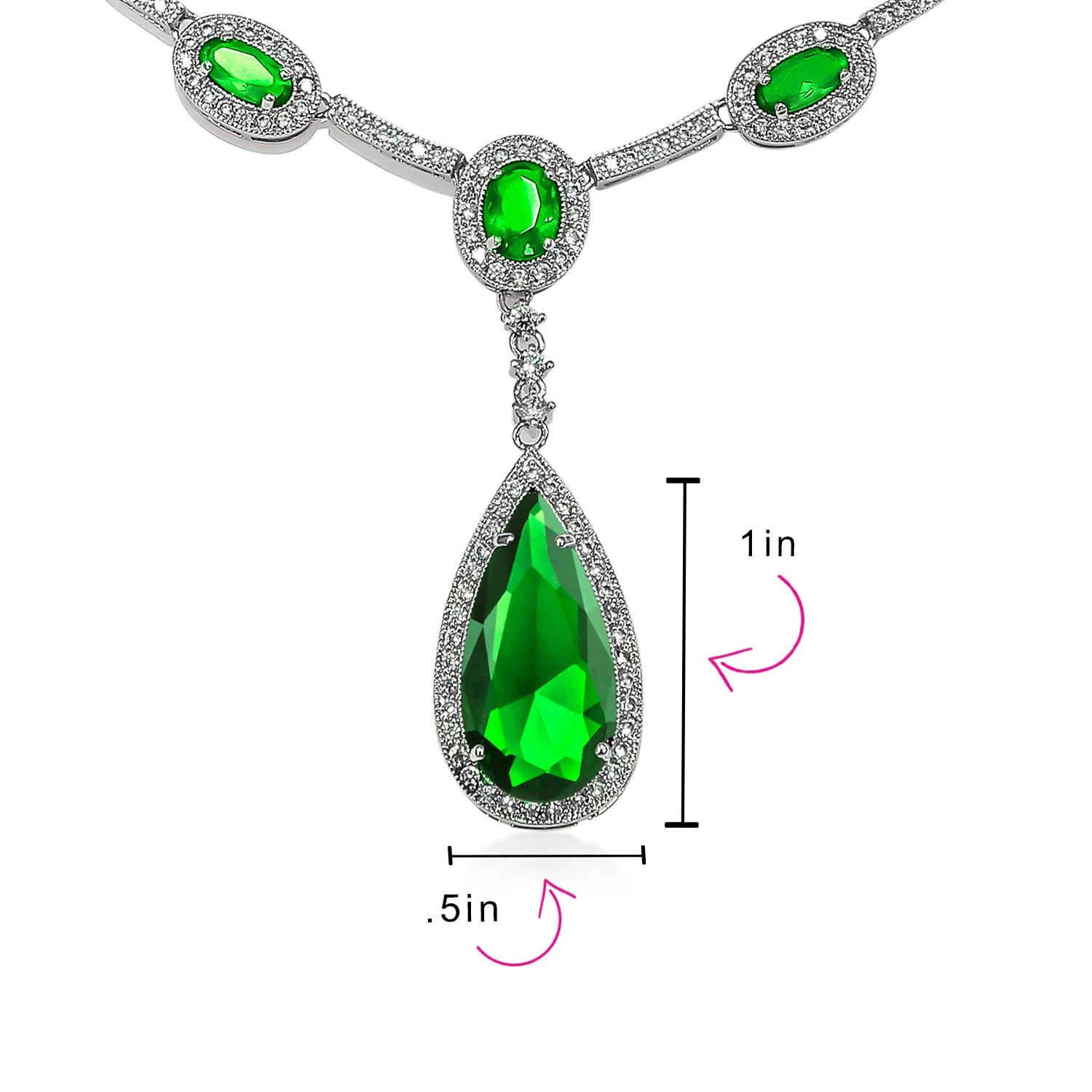 Oval Fashion Collar Necklace with Blue or Green Simulated Gemstone Teardrop - Image 8