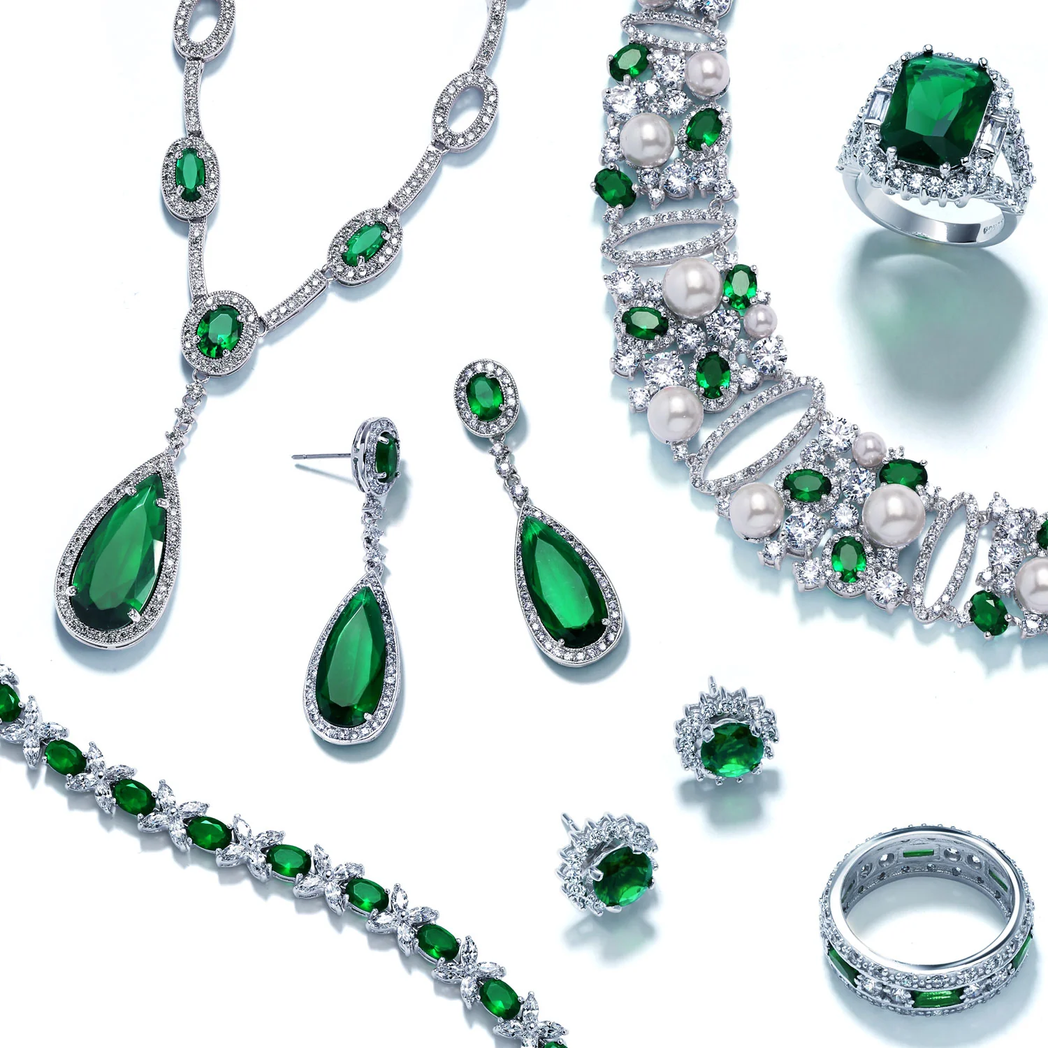 Oval Fashion Collar Necklace with Blue or Green Simulated Gemstone Teardrop - Image 9