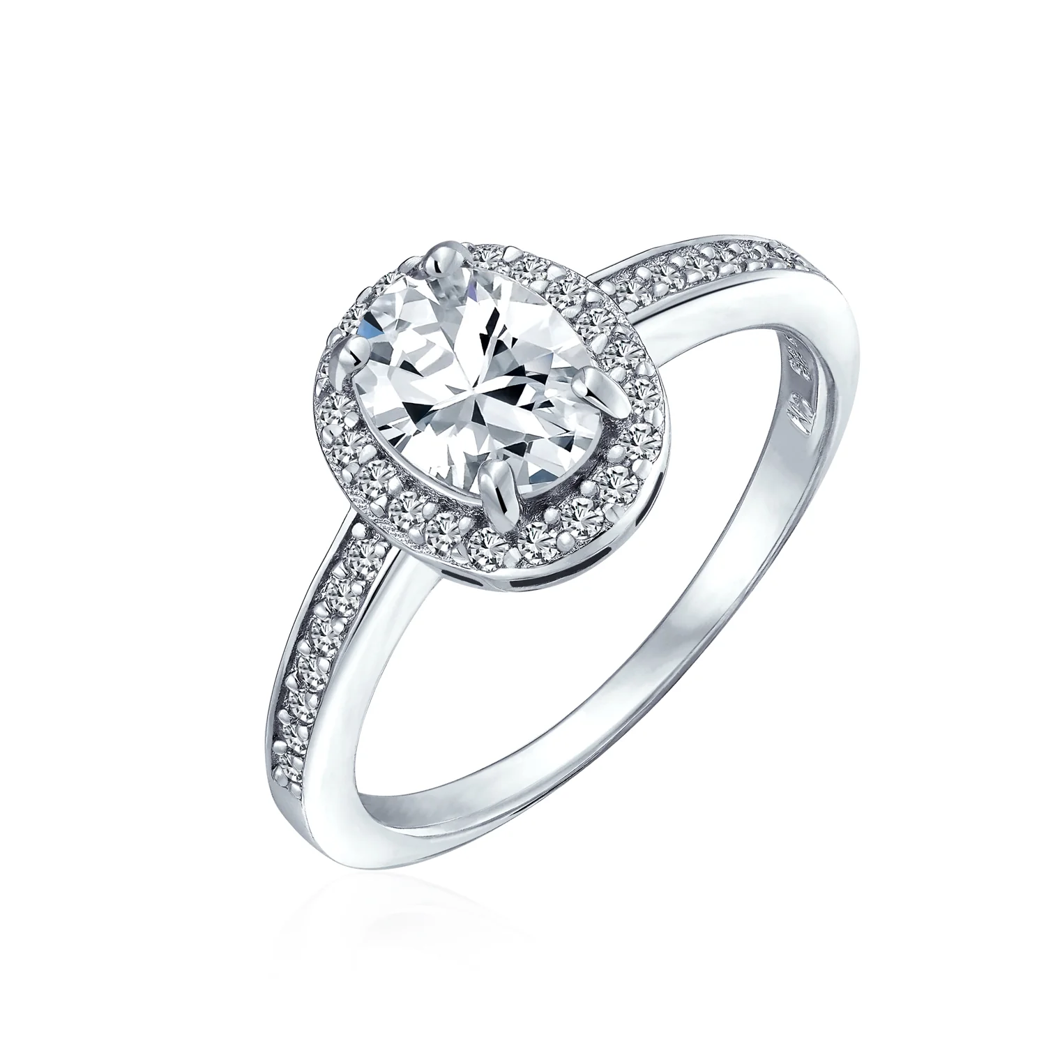 Classic Halo Oval CZ Solitaire Promise Engagement Ring Thin Band Sterling Silver