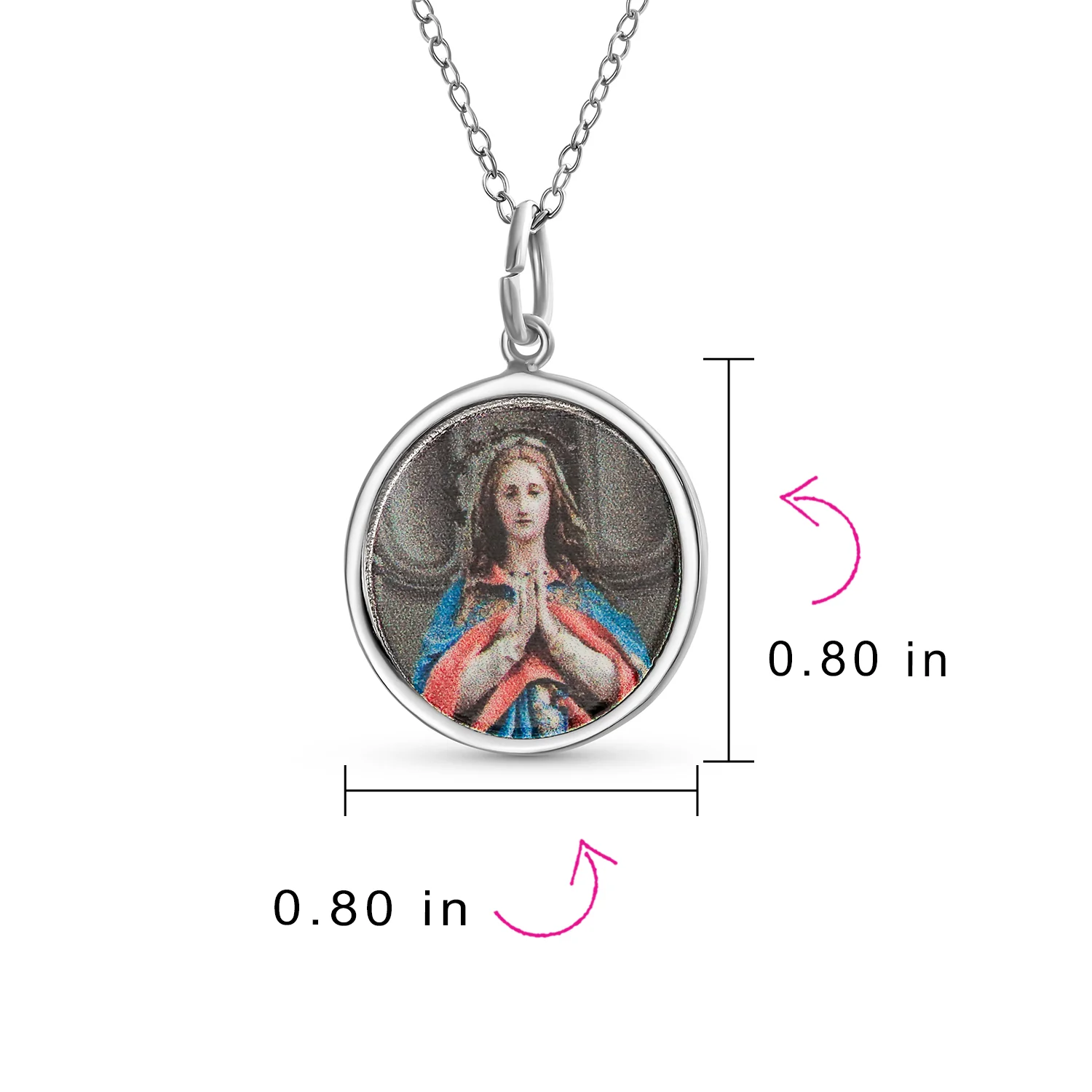 Religious Medal Virgin Mary Pendant Necklace Sterling Silver - Image 3