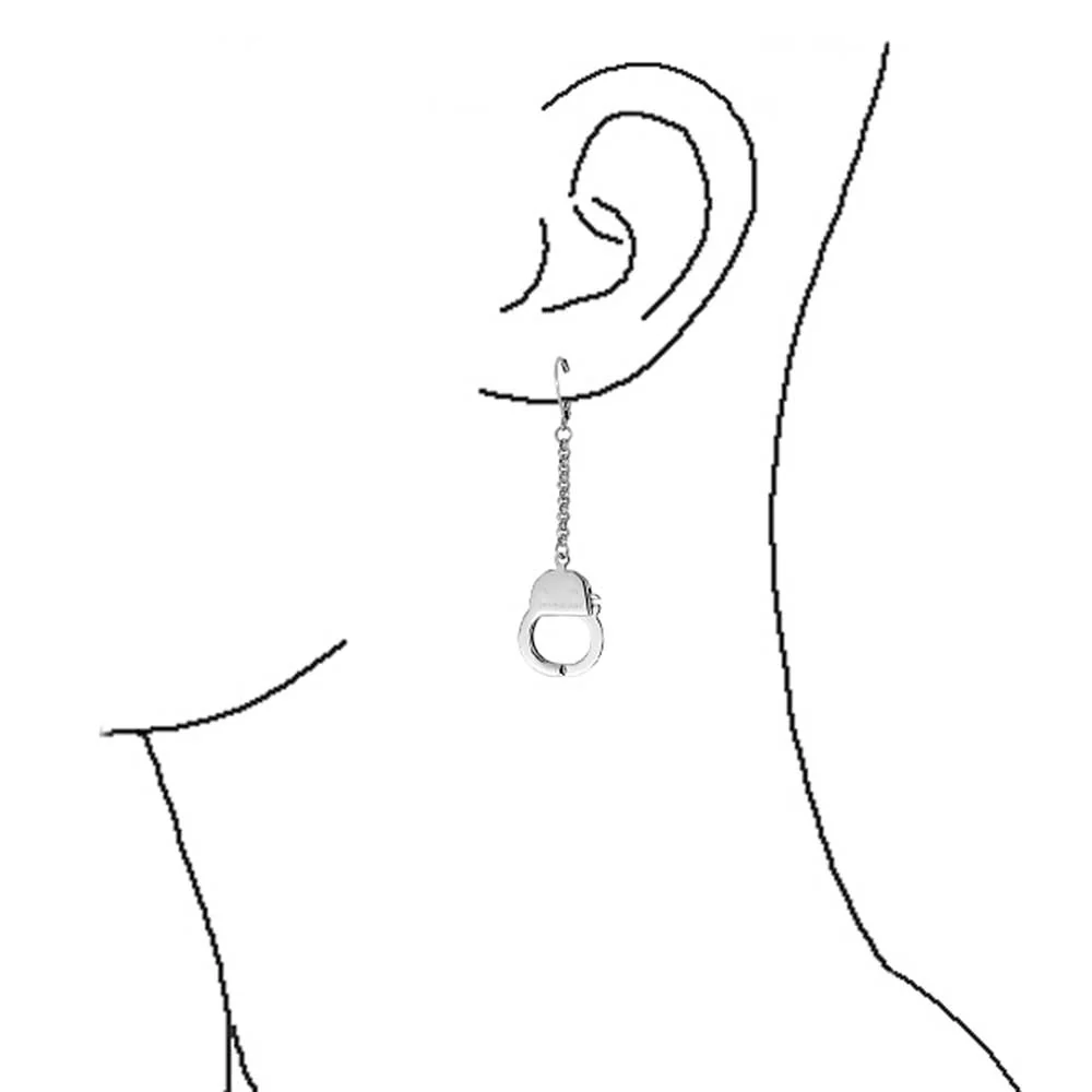 Partners Couples Grey Handcuffs Lever Back Dangle Earrings Black Silver Tone - Image 3