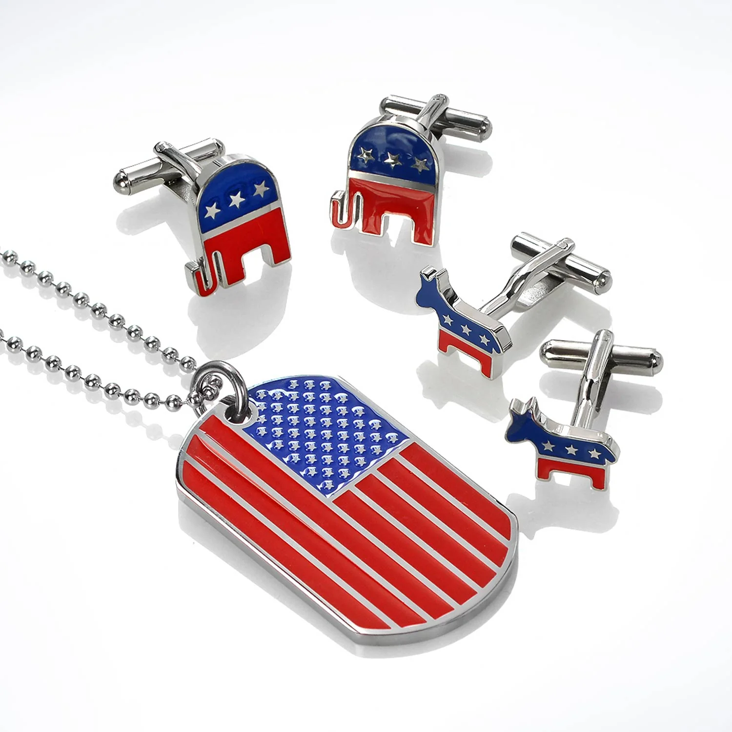 Patriotic Flag Star Dog Tag Pendant Necklace for Men in Red White Blue Stripes - Image 5