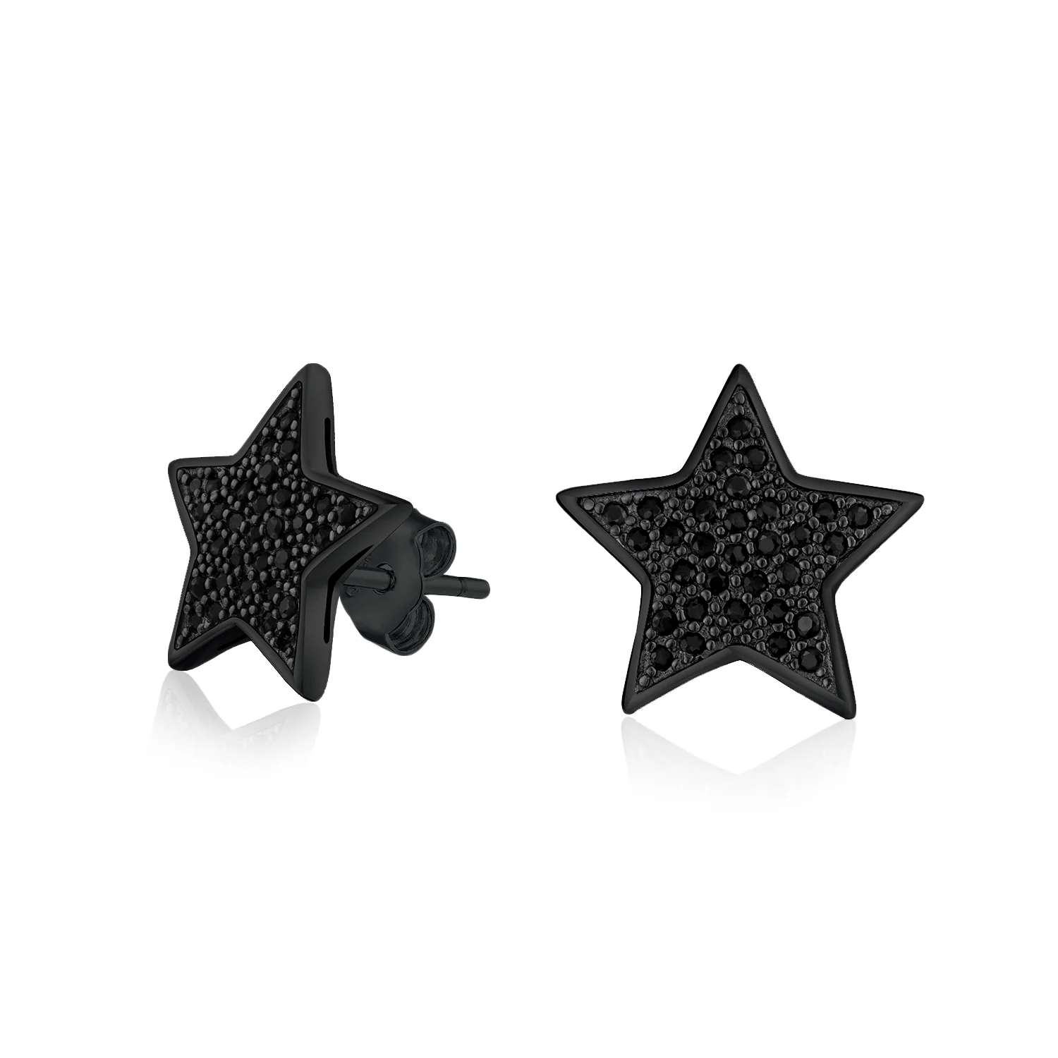 Patriotic Rock Star Sparkling Black CZ Stud Earrings Black Plated Silver