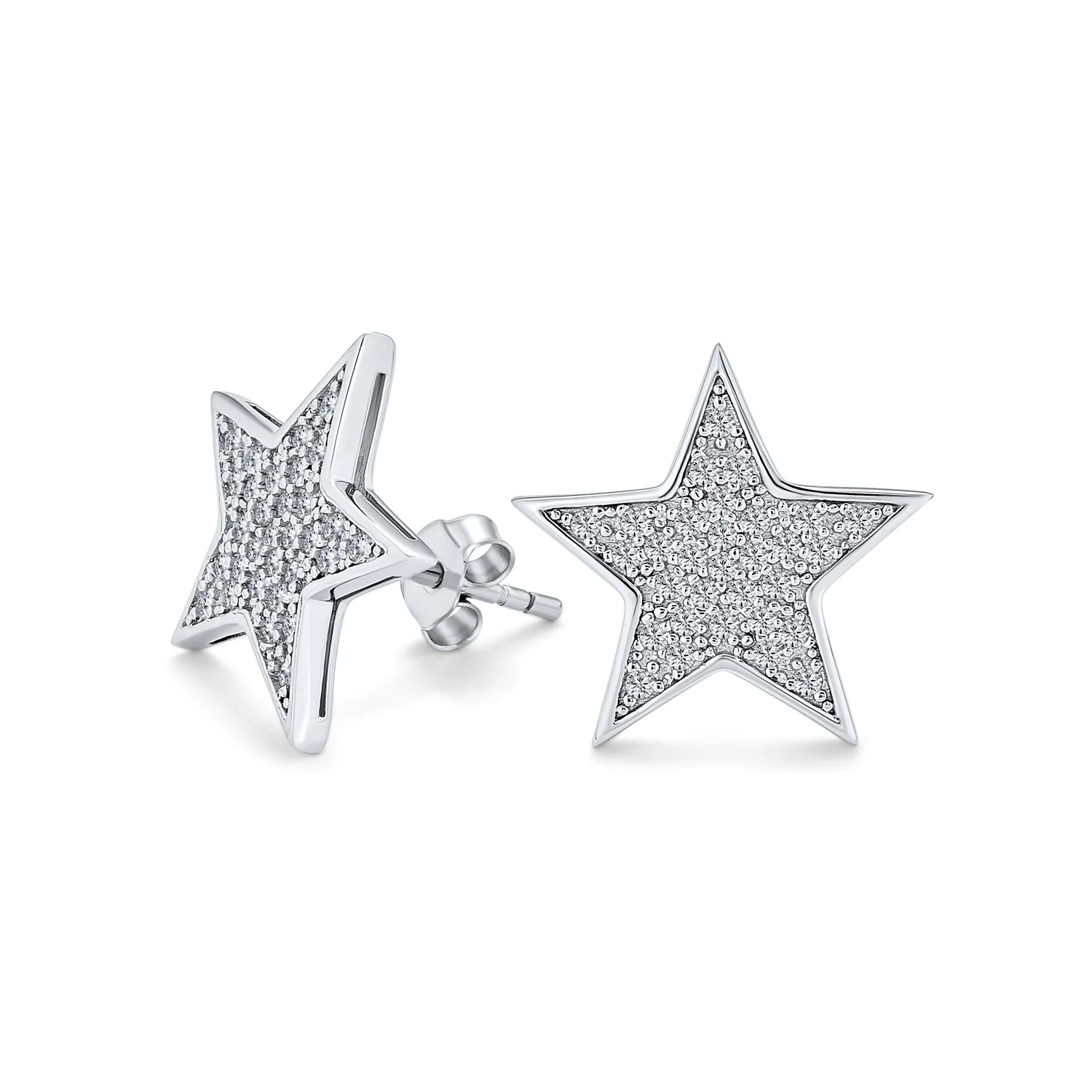 Patriotic Rock Star Sparkling Black CZ Stud Earrings Black Plated Silver - Image 2