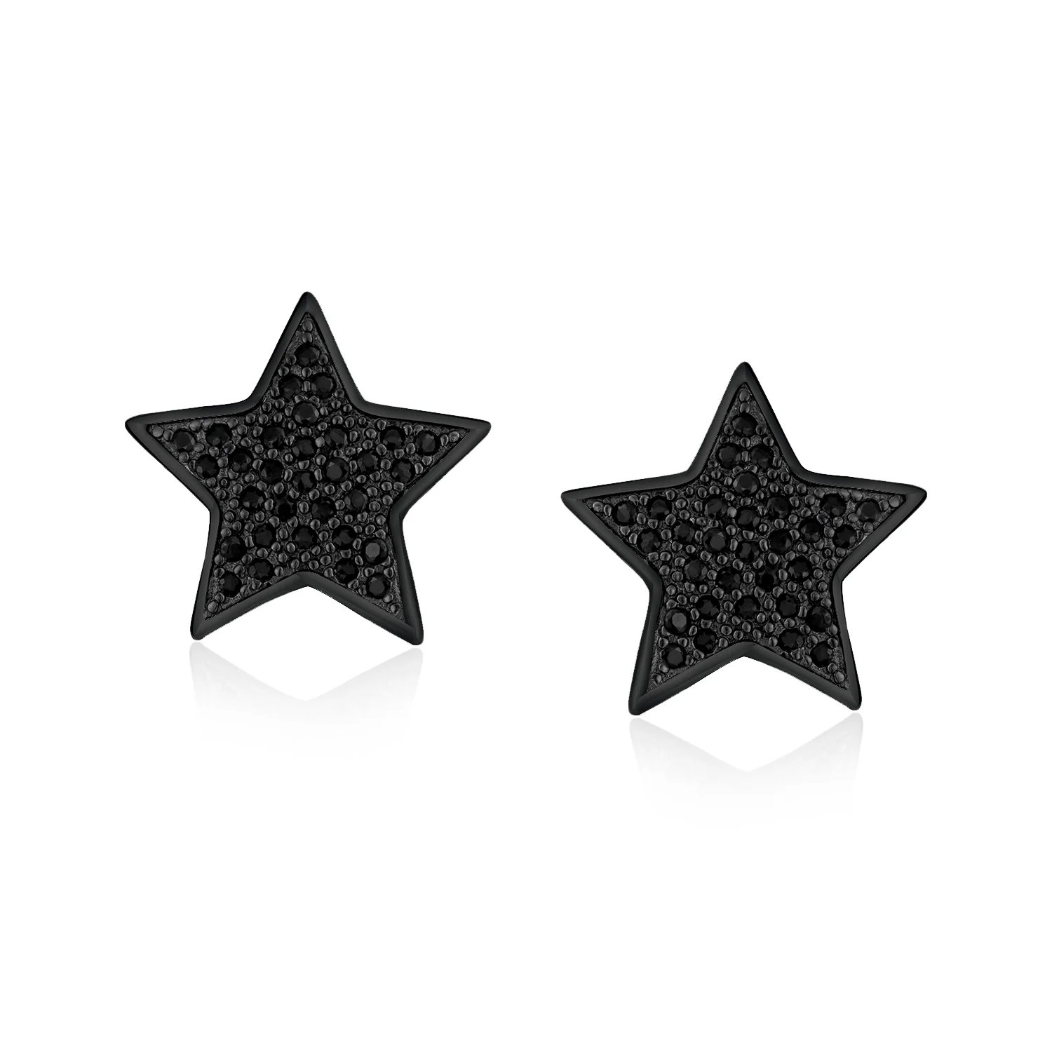 Patriotic Rock Star Sparkling Black CZ Stud Earrings Black Plated Silver - Image 3