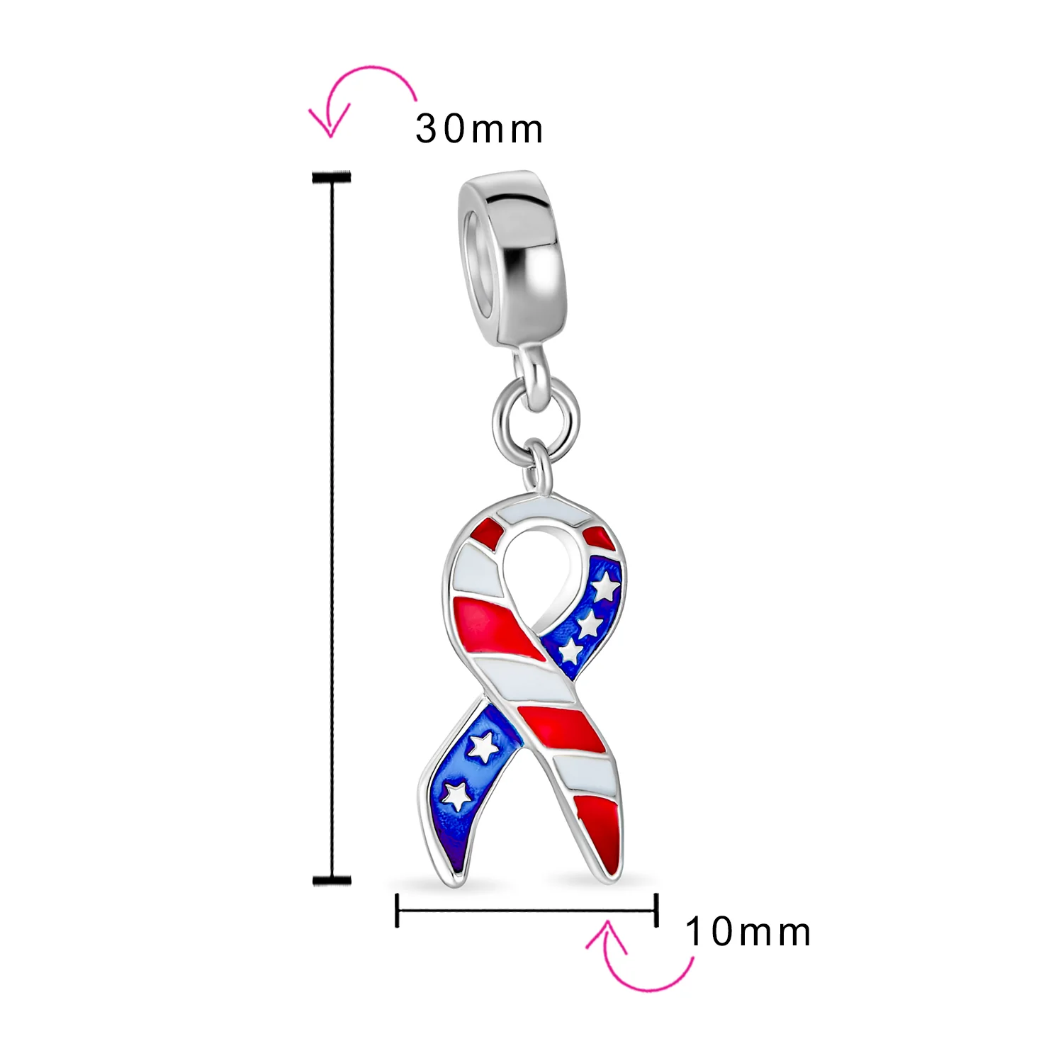 Patriotic USA Flag Ribbon Dangle Charm Bead Enamel Silver for European Bracelet - Image 4