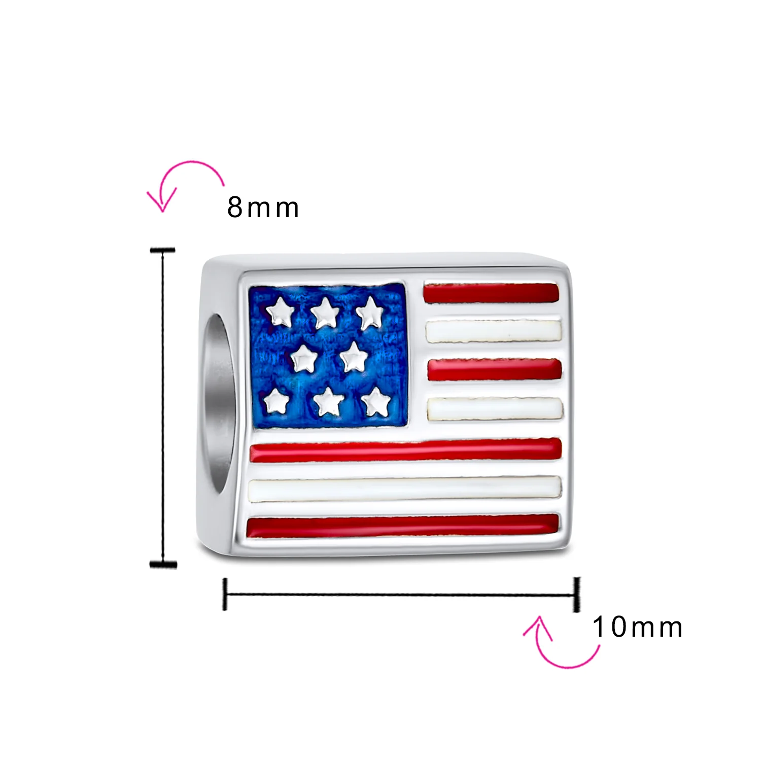 Patriotic USA Flag Star Charm Bead in Sterling Silver for European Bracelets - Image 3