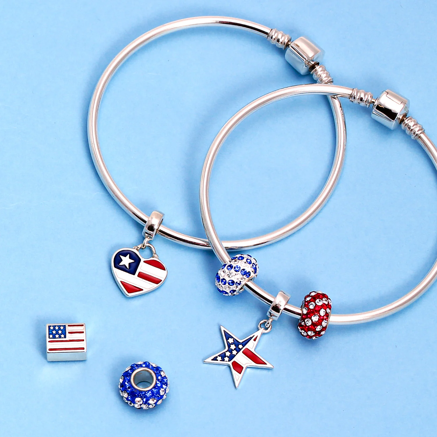 Patriotic USA Flag Star Charm Bead in Sterling Silver for European Bracelets - Image 4