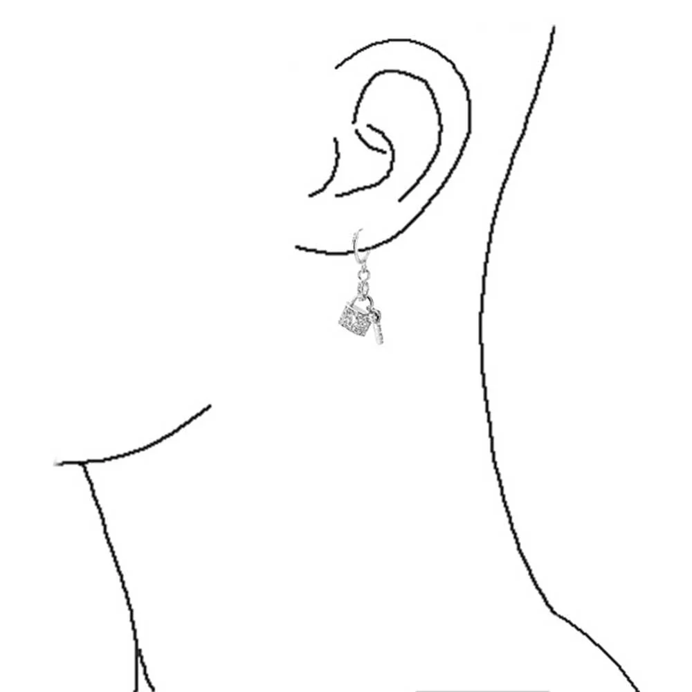 Romantic Couples Pave Crystal Lock & Key Charm Dangle Earrings - Image 3