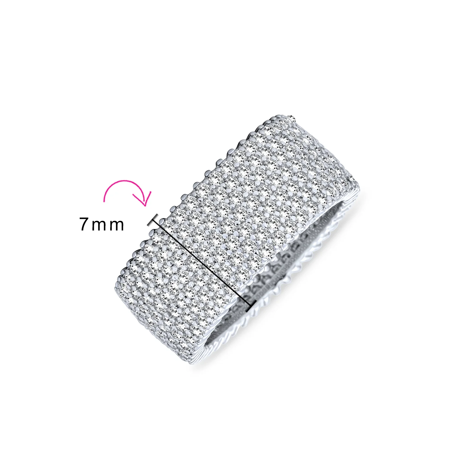 Pave Cubic Zirconia Cocktail Statement Ring in Sterling Silver 5 Row Wide Band - Image 4