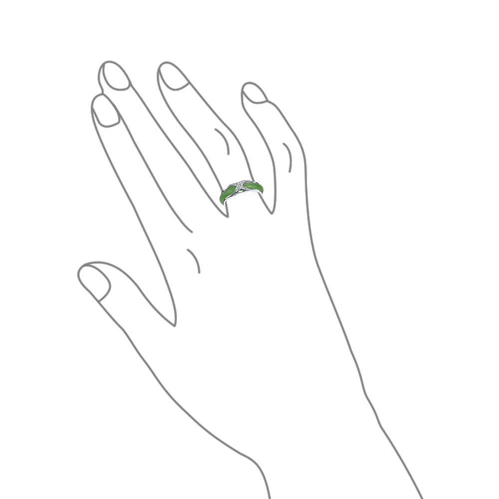 Pave Criss Cross CZ Accent Green Jade Band Ring .925 Sterling Silver - Image 3