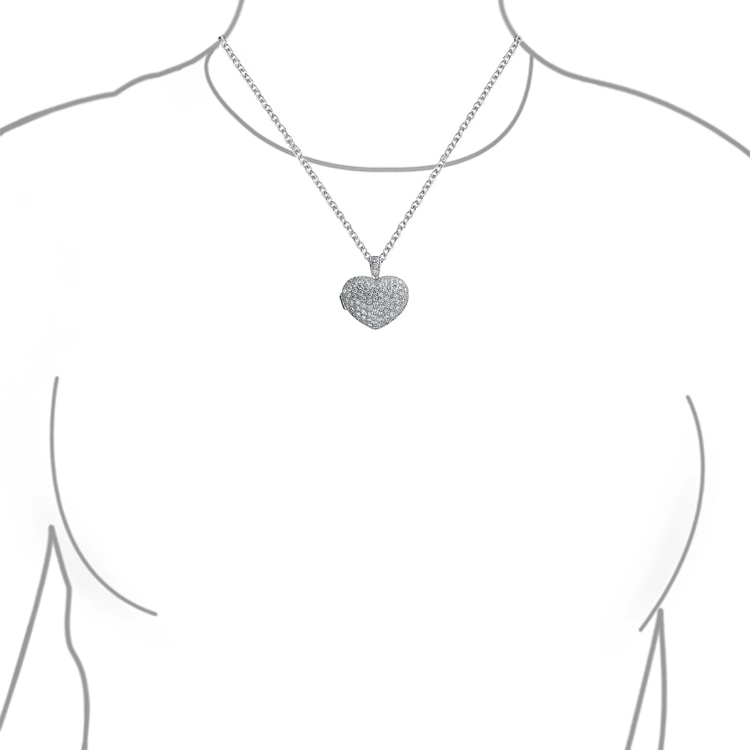 Keepsake Pave CZ Aromatherapy & Photo Large Puff Heart Shape Locket Pendant Necklace Sterling Silver - Image 4