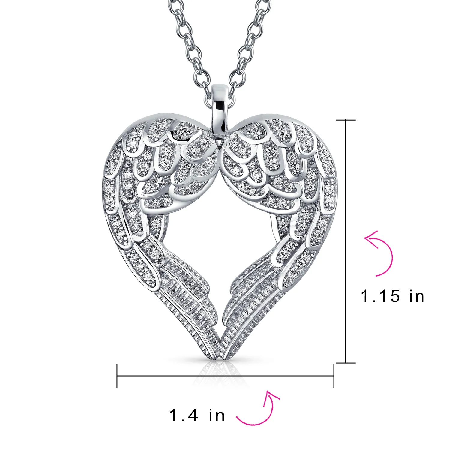 Pave Cubic Zirconia CZ Heart Kissing Angel Wing Pendant Necklace Sterling Silver - Image 4