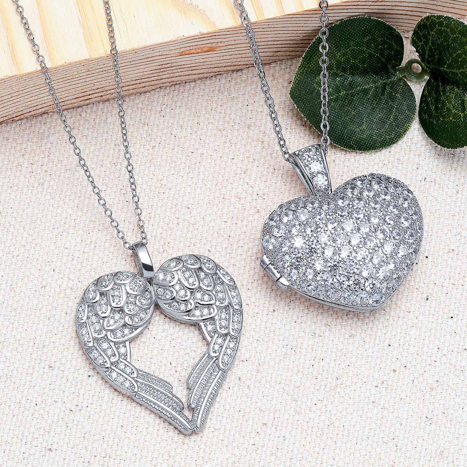 Pave Cubic Zirconia CZ Heart Kissing Angel Wing Pendant Necklace Sterling Silver - Image 5