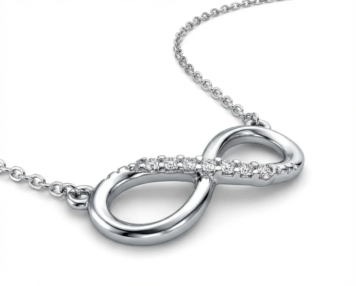 Romantic Forever Love Knot Symbol Sideways Infinity Pendant Necklace Sterling Silver - Image 2