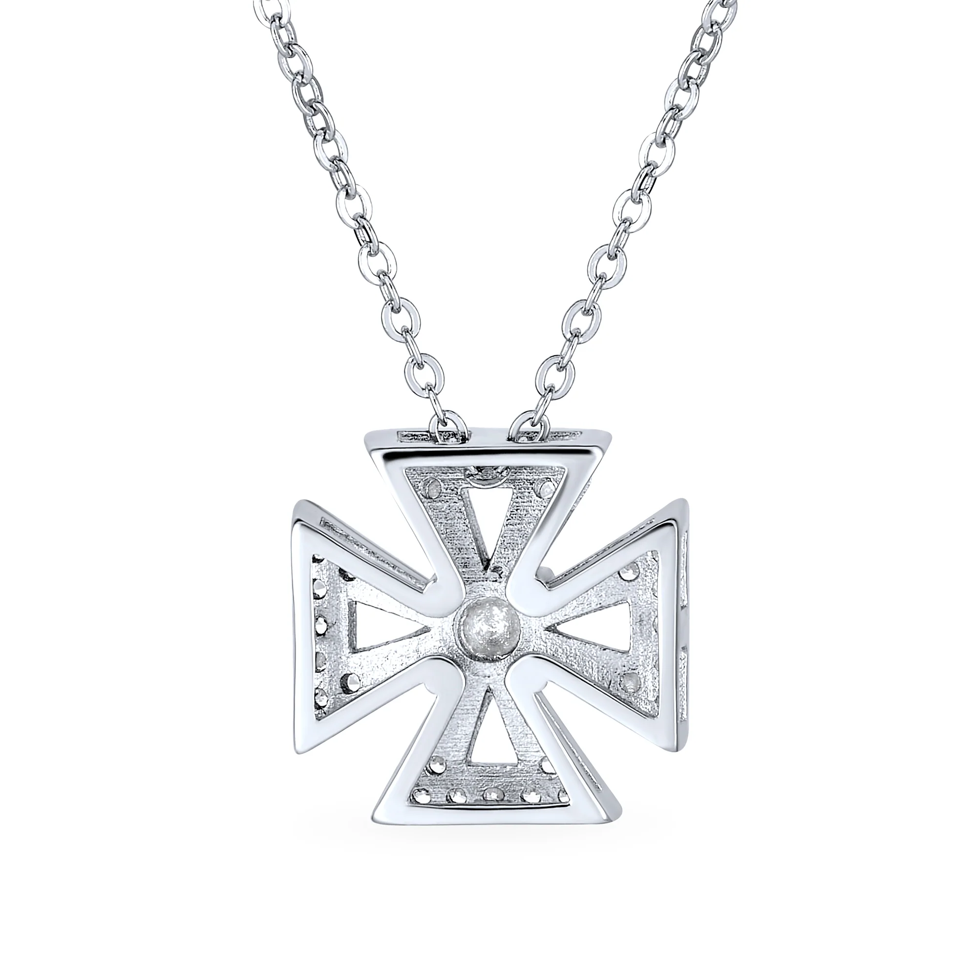 Ancient Knight Templar Cross Pendant Necklace Masonic Symbol Pave CZ .925 Sterling Silver - Image 2