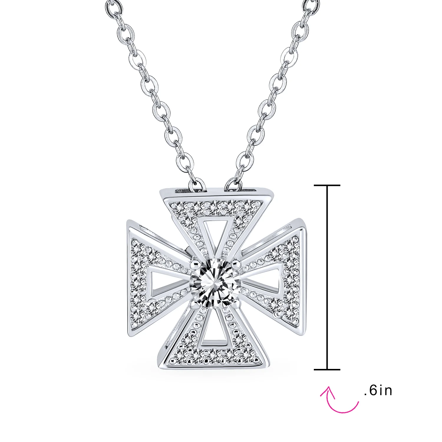 Ancient Knight Templar Cross Pendant Necklace Masonic Symbol Pave CZ .925 Sterling Silver - Image 3