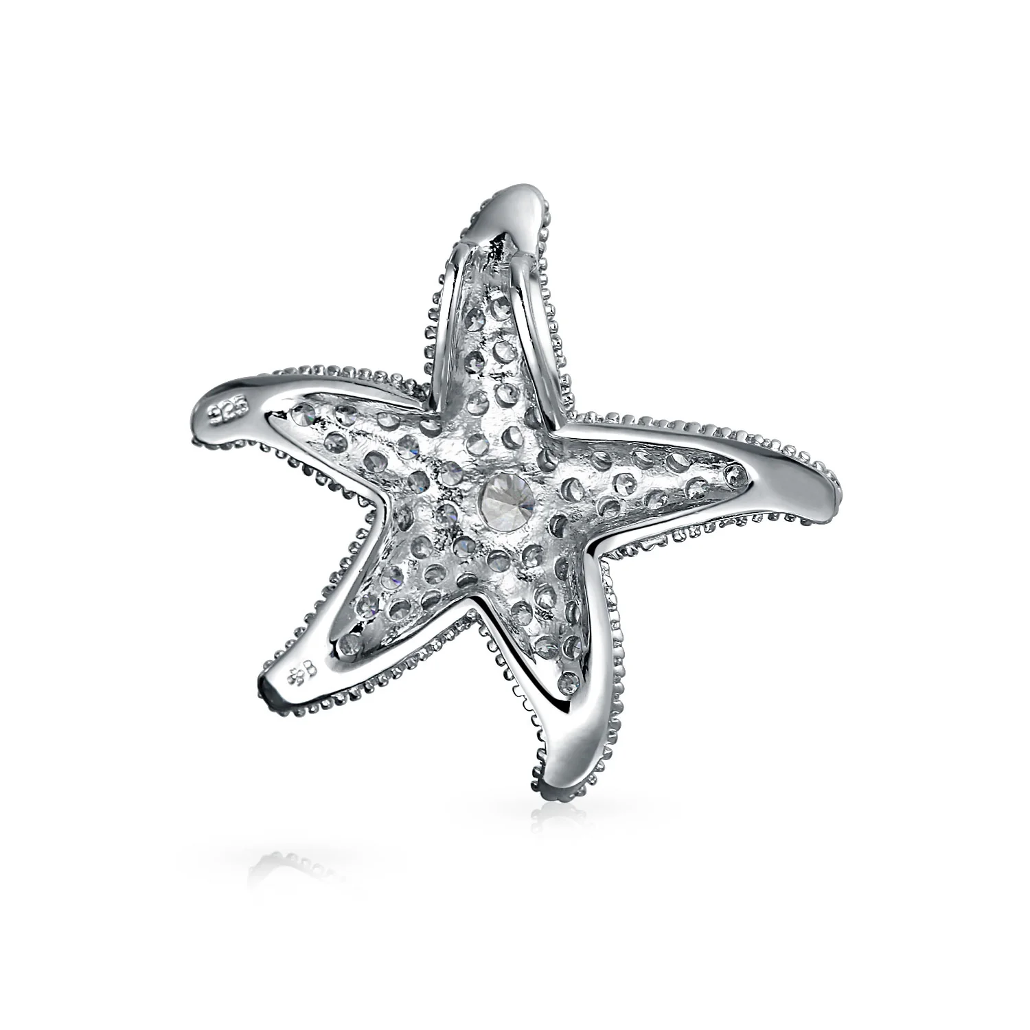 Nautical Beach Large Starfish Pave CZ Pendant Necklace Sterling Silver 1.25 Inch - Image 2