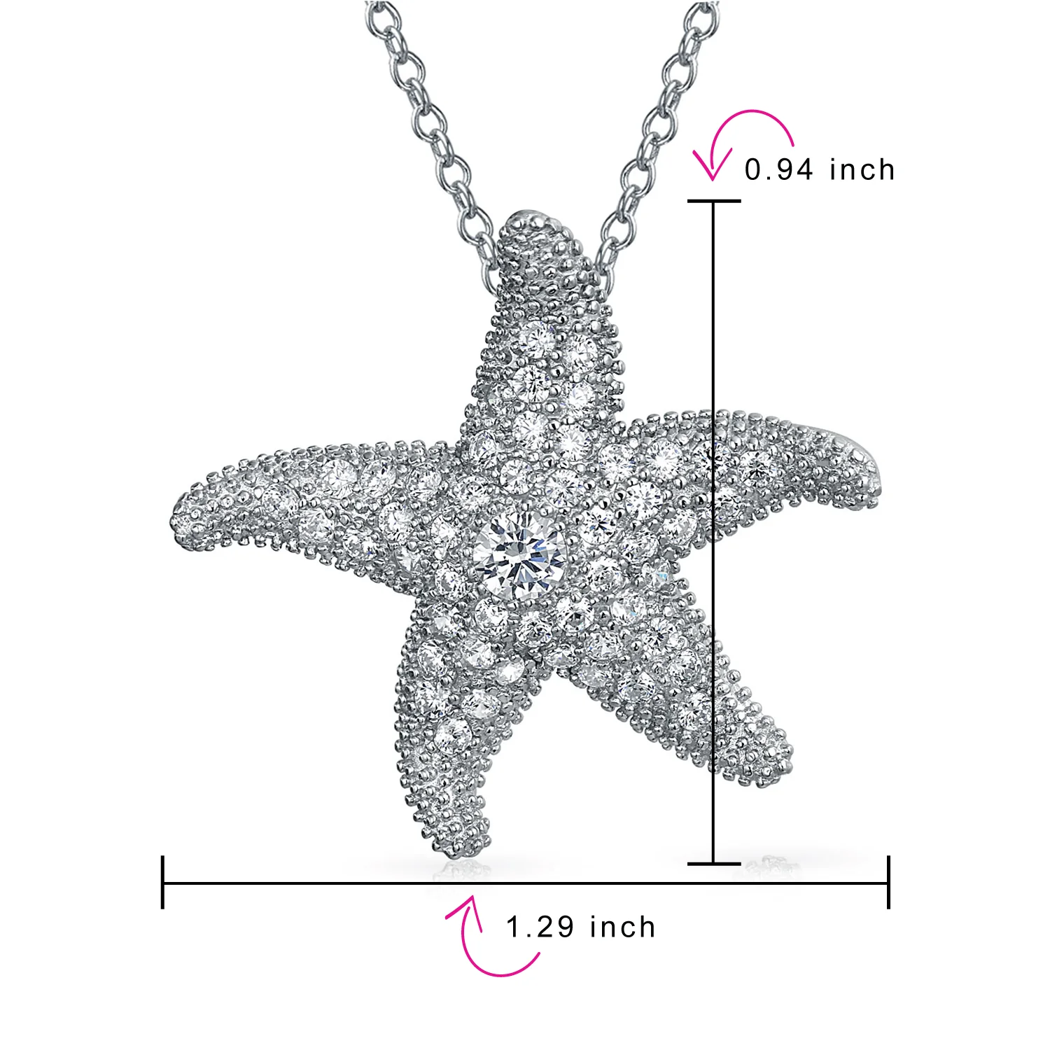 Nautical Beach Large Starfish Pave CZ Pendant Necklace Sterling Silver 1.25 Inch - Image 4
