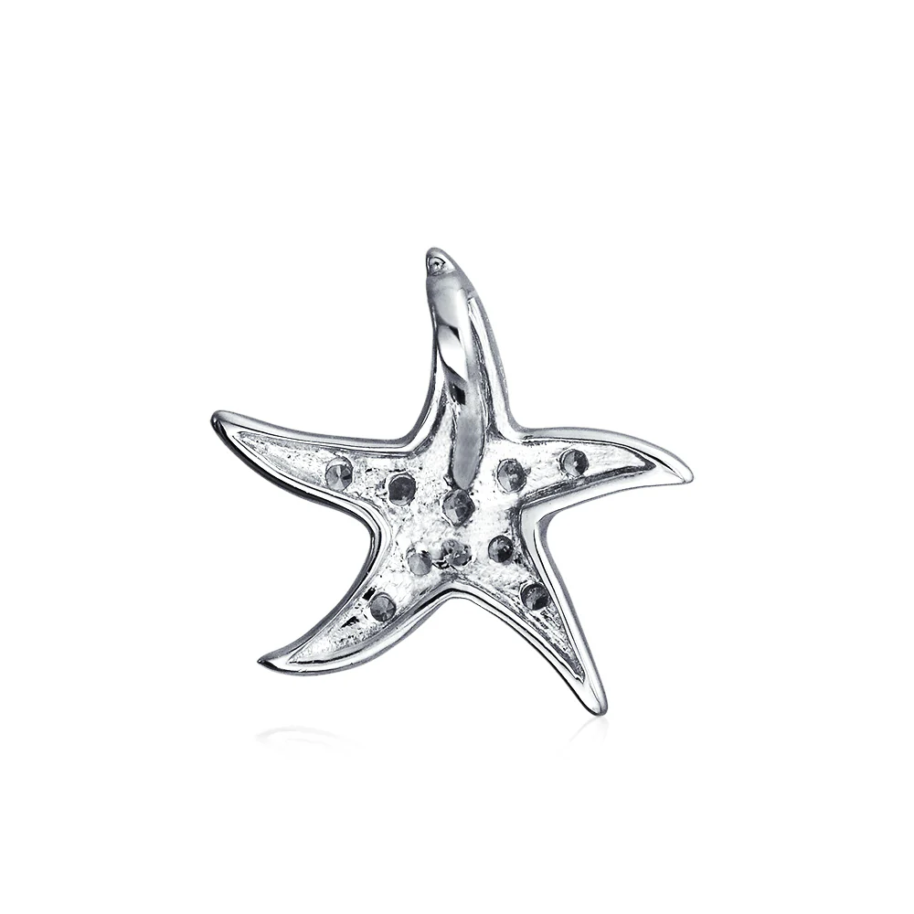 Nautical Beach Small Starfish Pave CZ Pendant Necklace Sterling Silver 0.55 Inch - Image 2