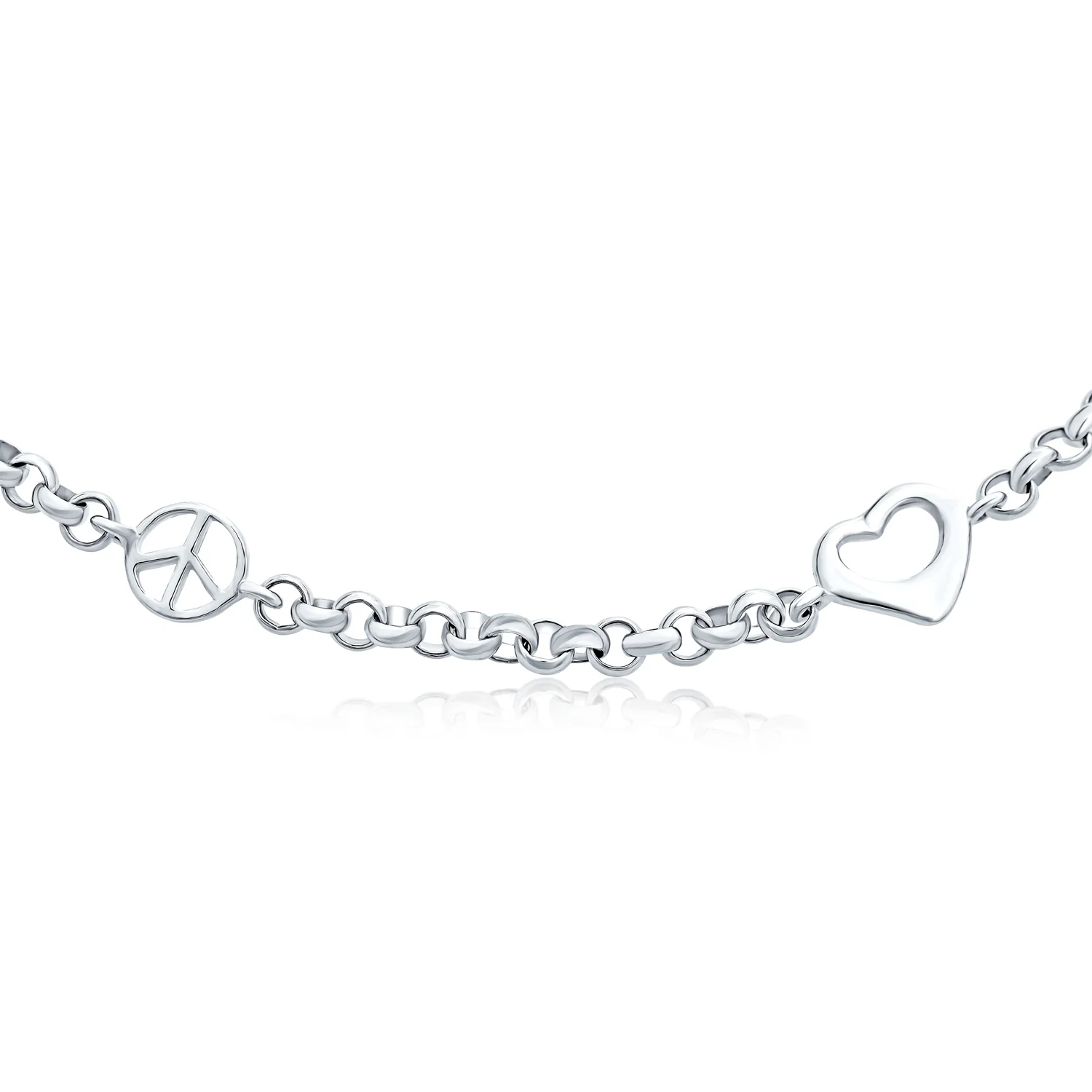 Peace Sign & Hearts Charm Anklet Ankle Bracelet .925 Sterling Silver Adjustable 9-10 Inch - Image 2