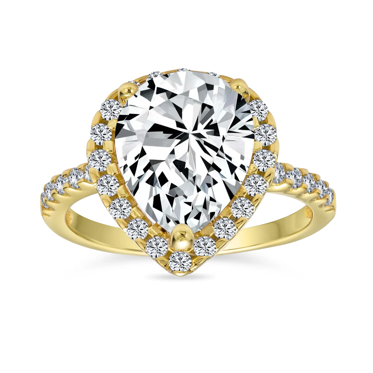 7CT Pear Halo CZ Solitaire Teardrop Statement Engagement Ring .925 Sterling Silver - Image 2