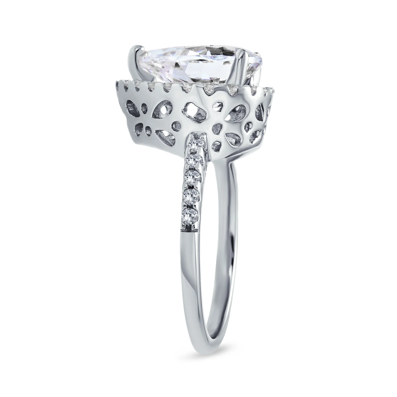7CT Pear Halo CZ Solitaire Teardrop Statement Engagement Ring .925 Sterling Silver - Image 3