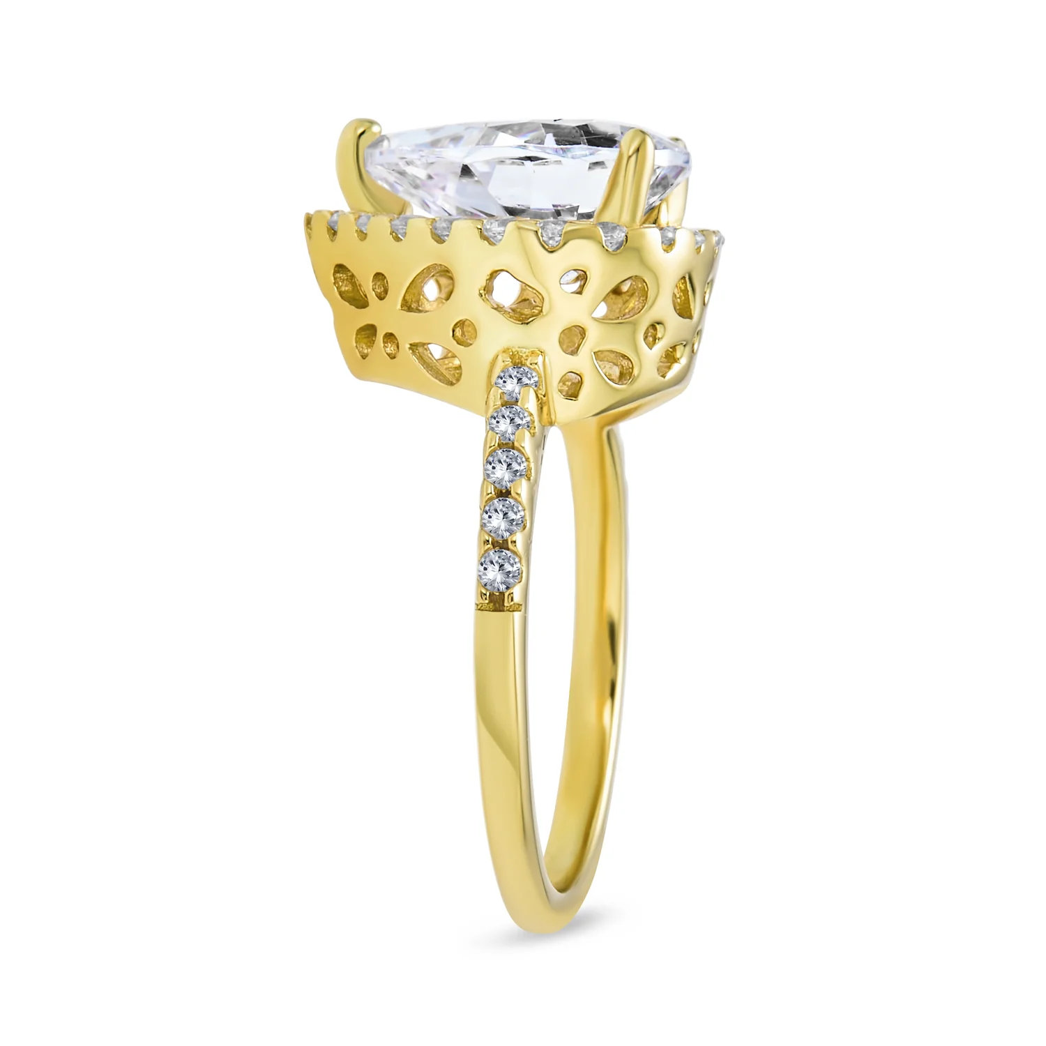 7CT Pear Halo CZ Solitaire Teardrop Statement Engagement Ring .925 Sterling Silver - Image 4