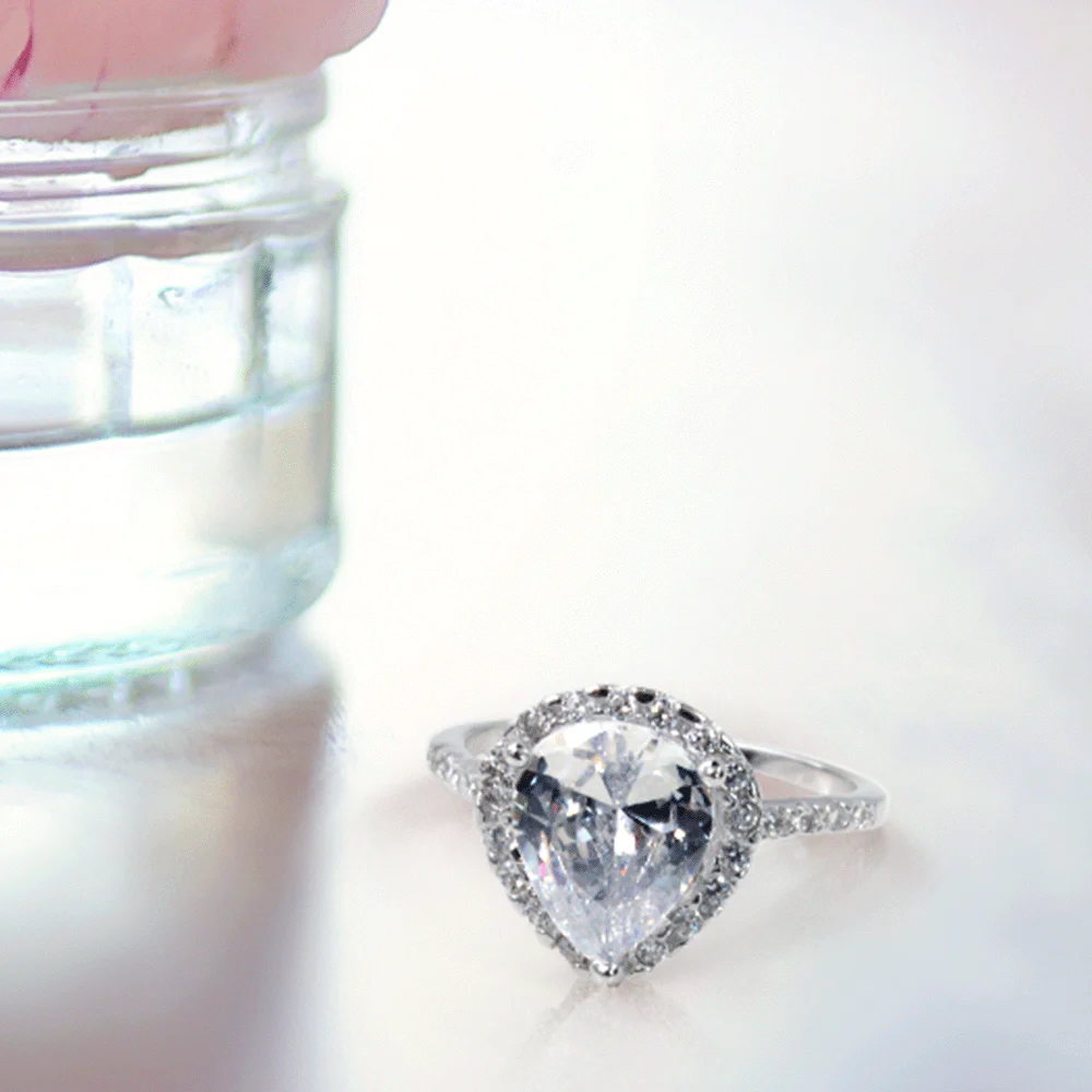 7CT Pear Halo CZ Solitaire Teardrop Statement Engagement Ring .925 Sterling Silver - Image 8