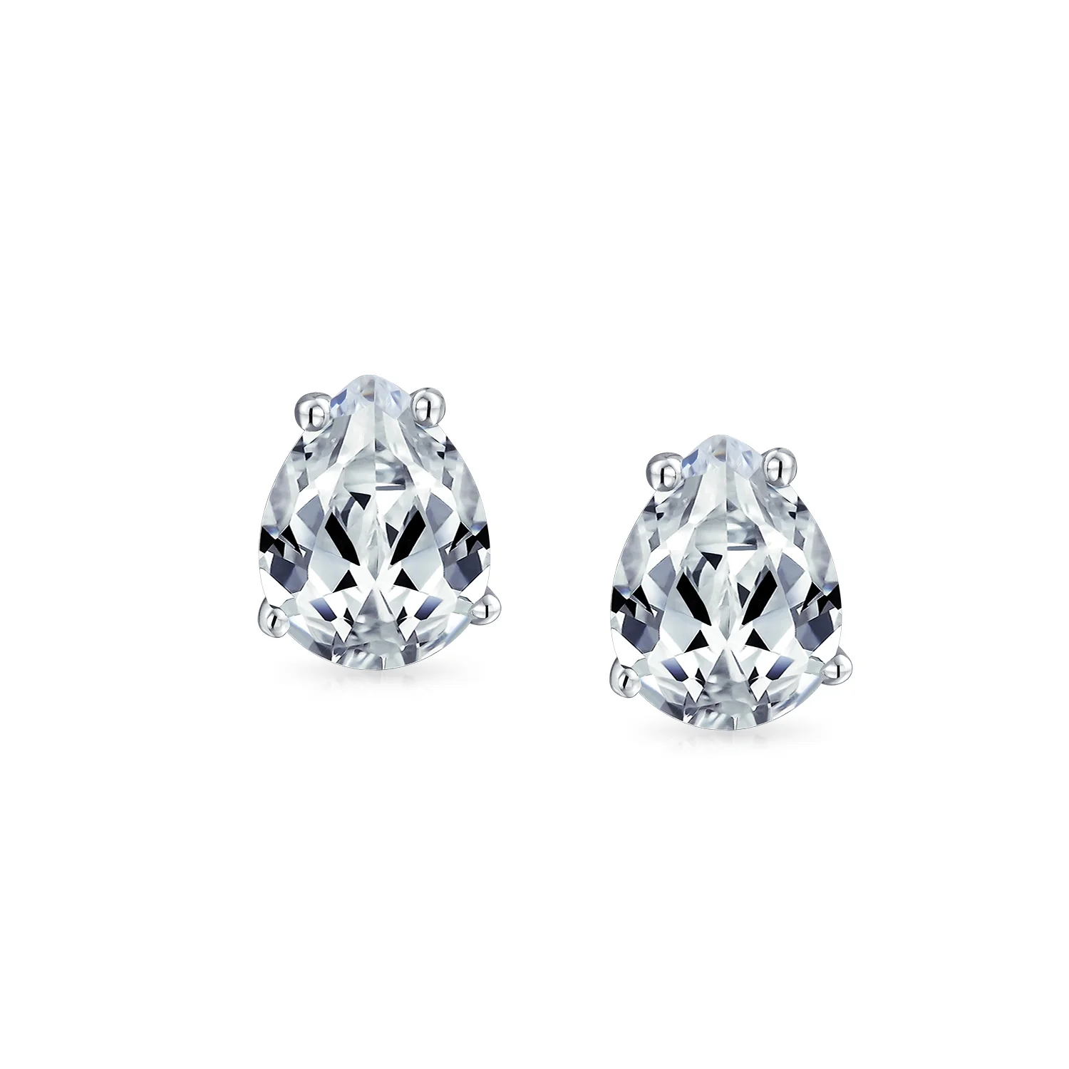 Pear Shape CZ Stud Earrings Teardrop Solitaire Gold Plated Sterling Silver 6-9MM - Image 5
