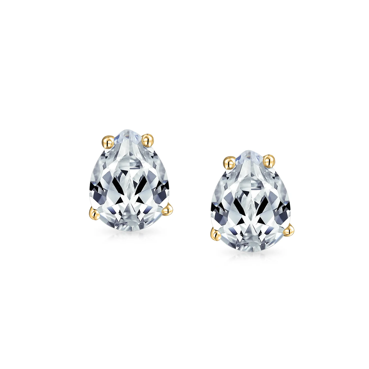 Pear Shape CZ Stud Earrings Teardrop Solitaire Gold Plated Sterling Silver 6-9MM - Image 6