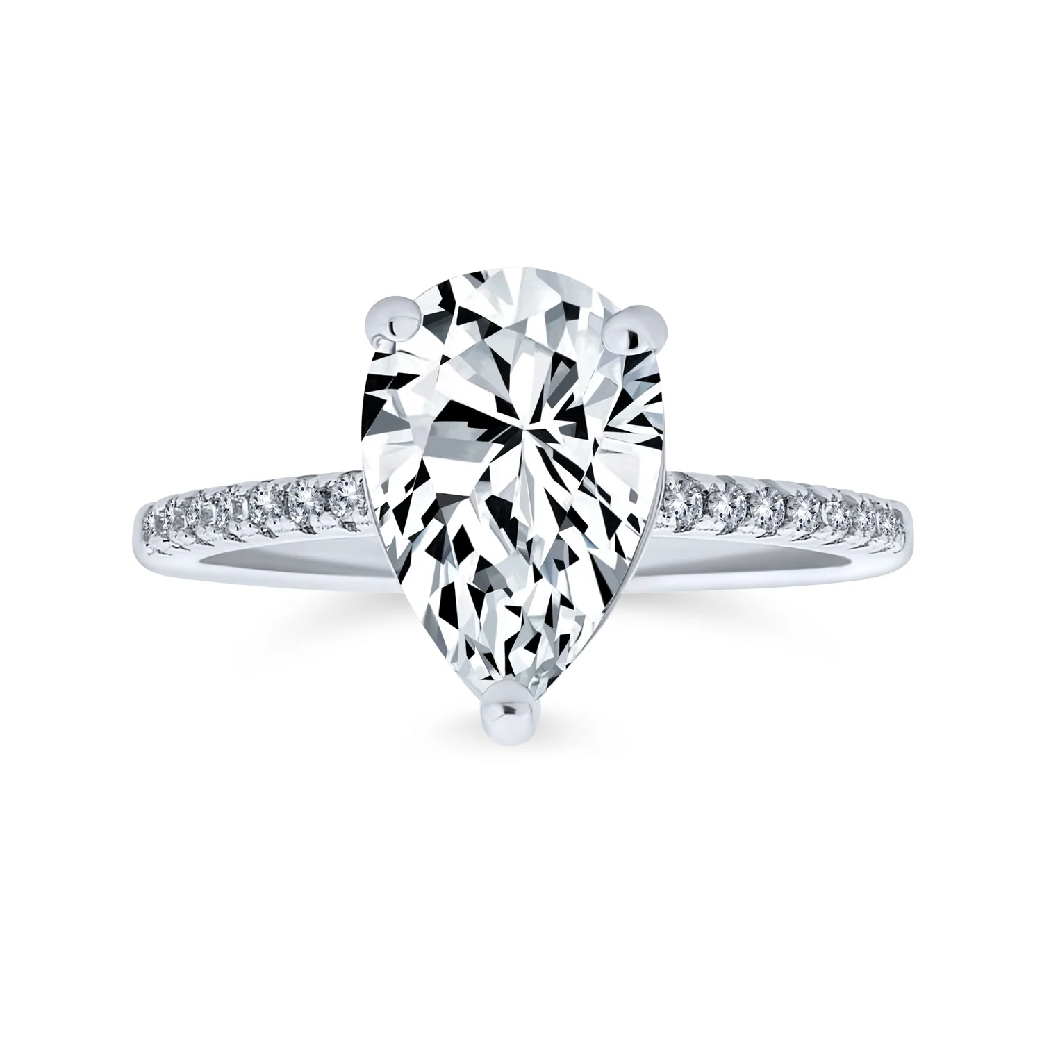 Classic Pear Shape Solitaire Cubic Zirconia CZ Engagement Ring Sterling Silver
