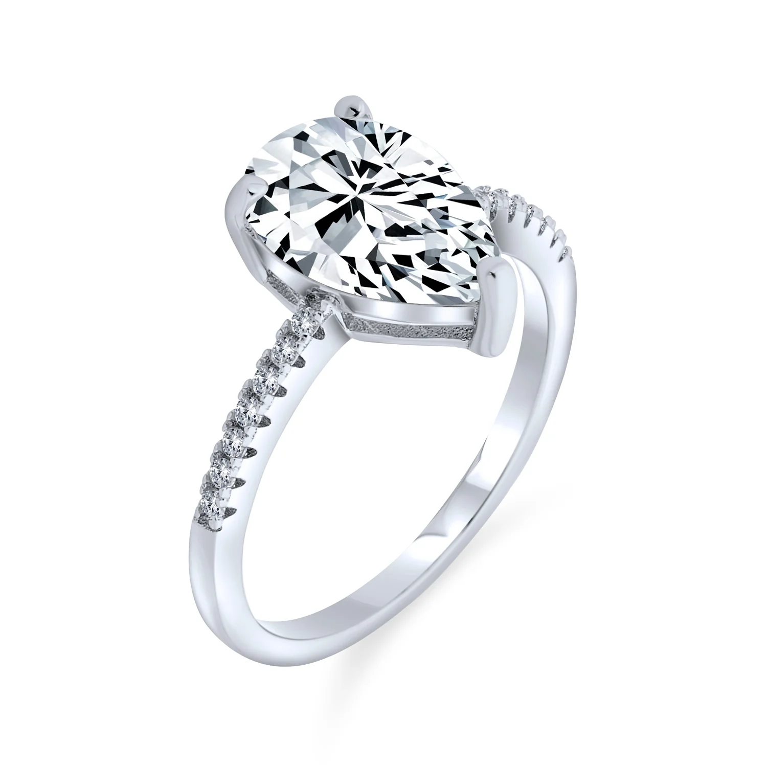 Classic Pear Shape Solitaire Cubic Zirconia CZ Engagement Ring Sterling Silver - Image 4
