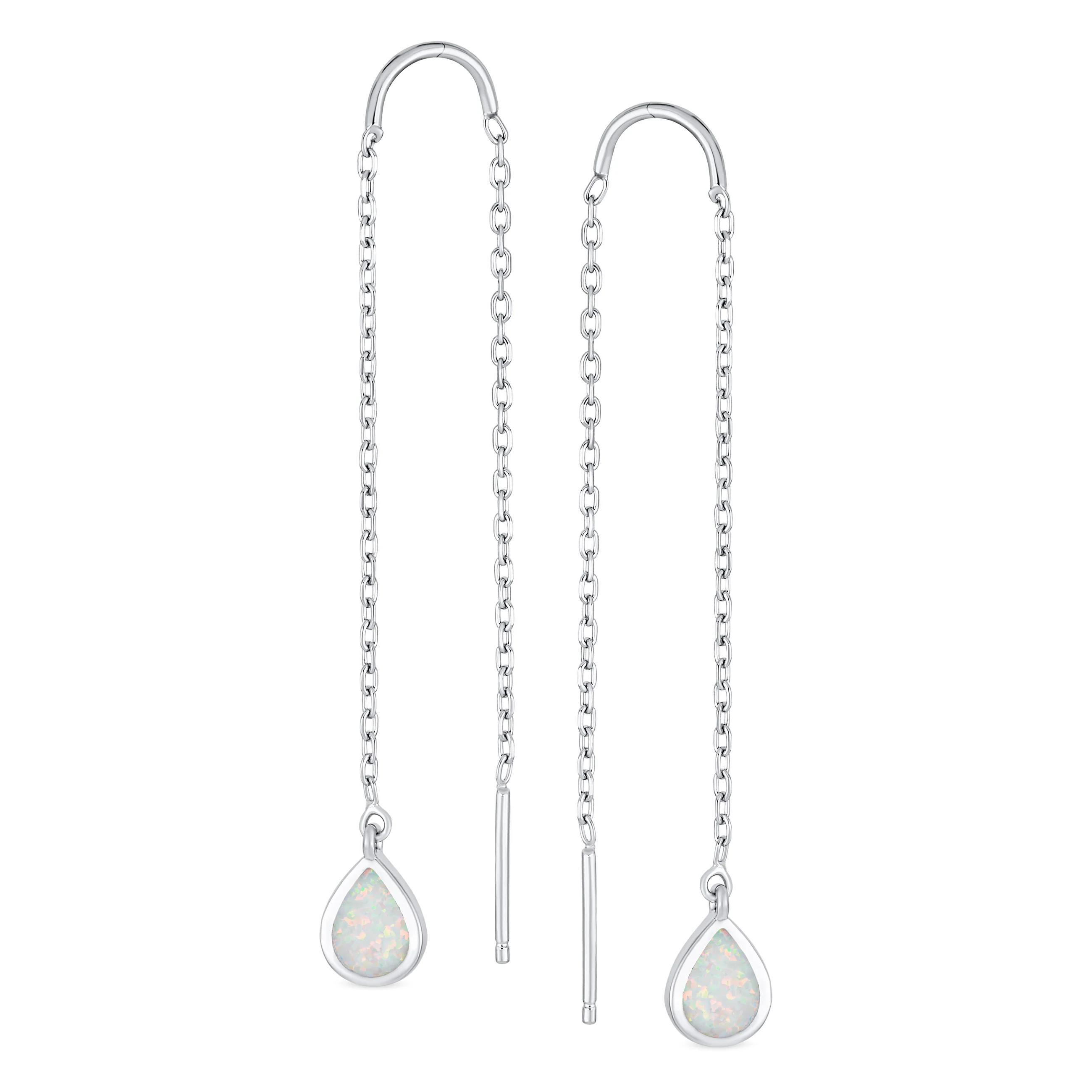 Pear Shaped Dangle Gemstone Earrings with Opal Inlay on Sterling Silver Chain - Image 2