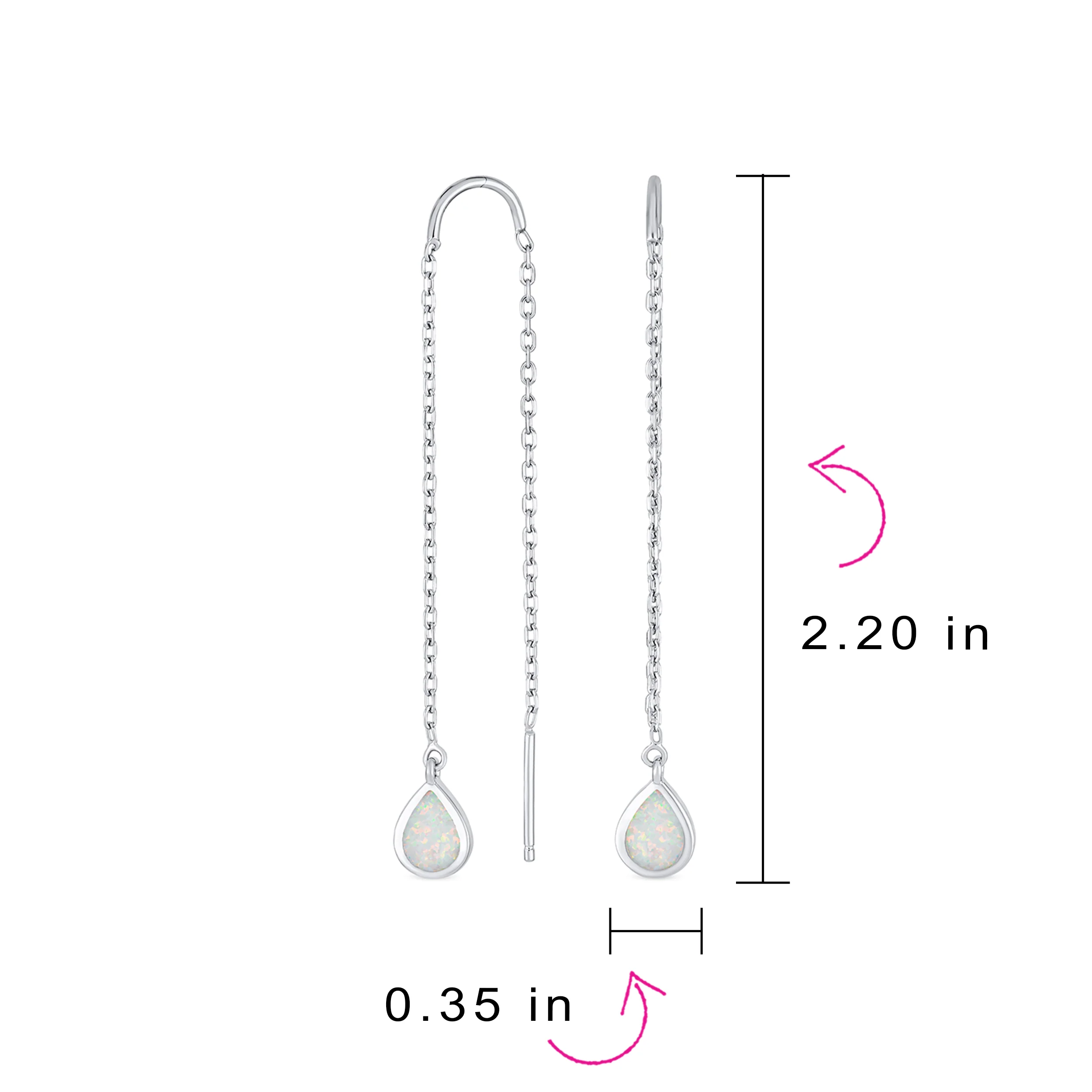 Pear Shaped Dangle Gemstone Earrings with Opal Inlay on Sterling Silver Chain - Image 4